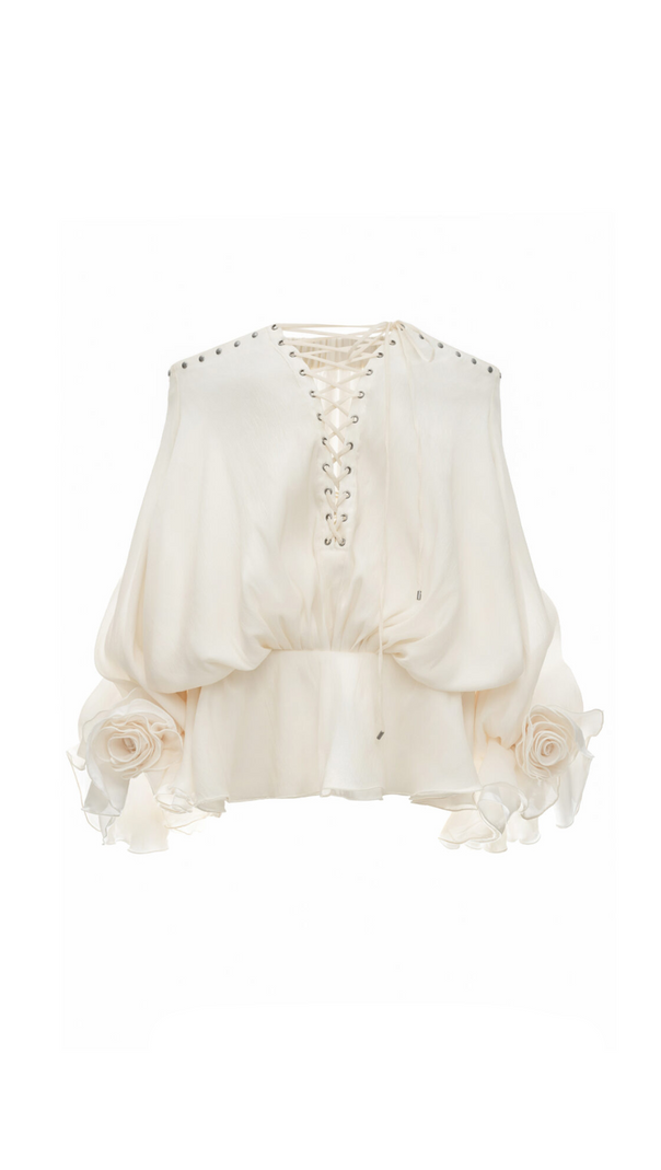 AIIZIE OFF-SHOULDER FLARED SLEEVE MINI SHIRT DRESS IN WHITE - product image