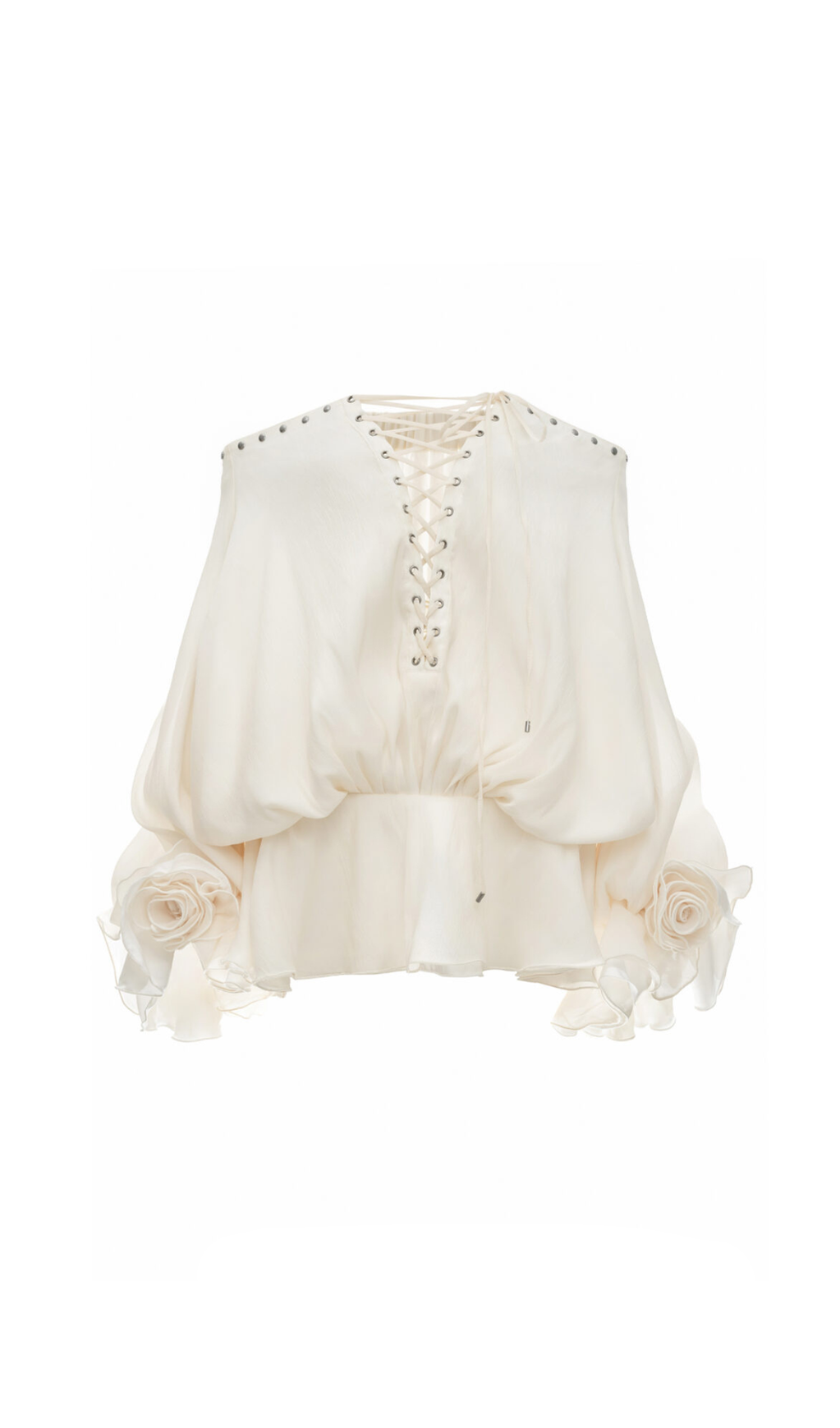 ABITO MINI A CAMICIA CON MANICHE SVASATE E SPALLE SCOPERTE IN BIANCO