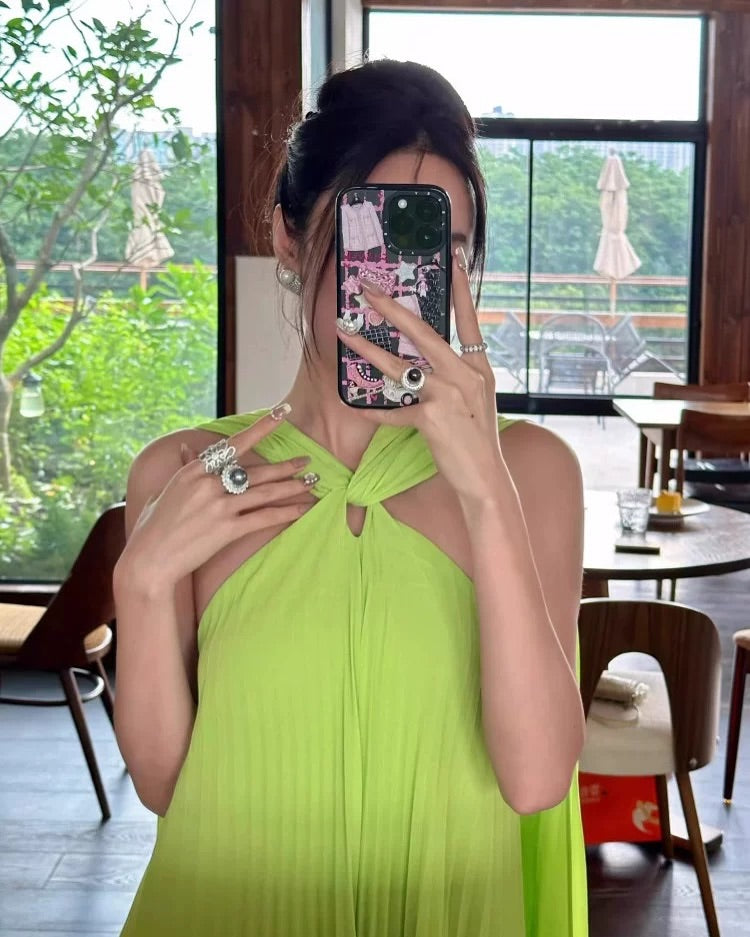 AIIZIE ALYSSA PLEATED GRASS GREEN MAXI DRESS - product image