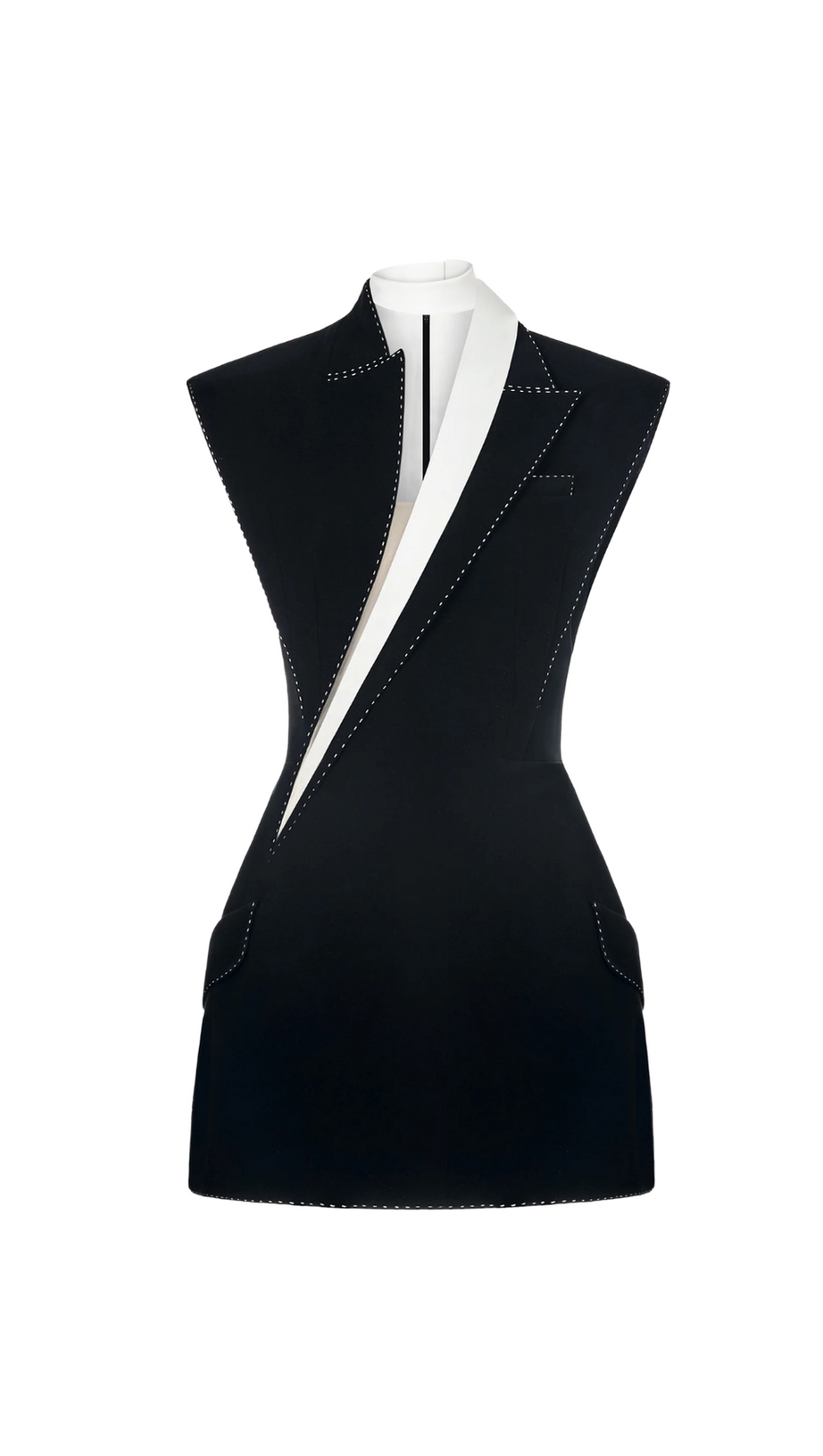 SHOULDER PAD BLACK MINI DRESS