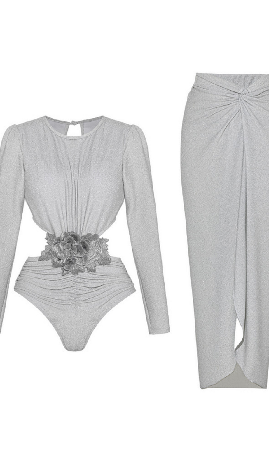 COSTUME DA BAGNO A MANICHE LUNGHE CON FIORI COMPLETO DI DUE PEZZI