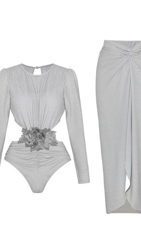 LONG SLEEVE FLOWER SWIMWEAR TWO PIECE SET