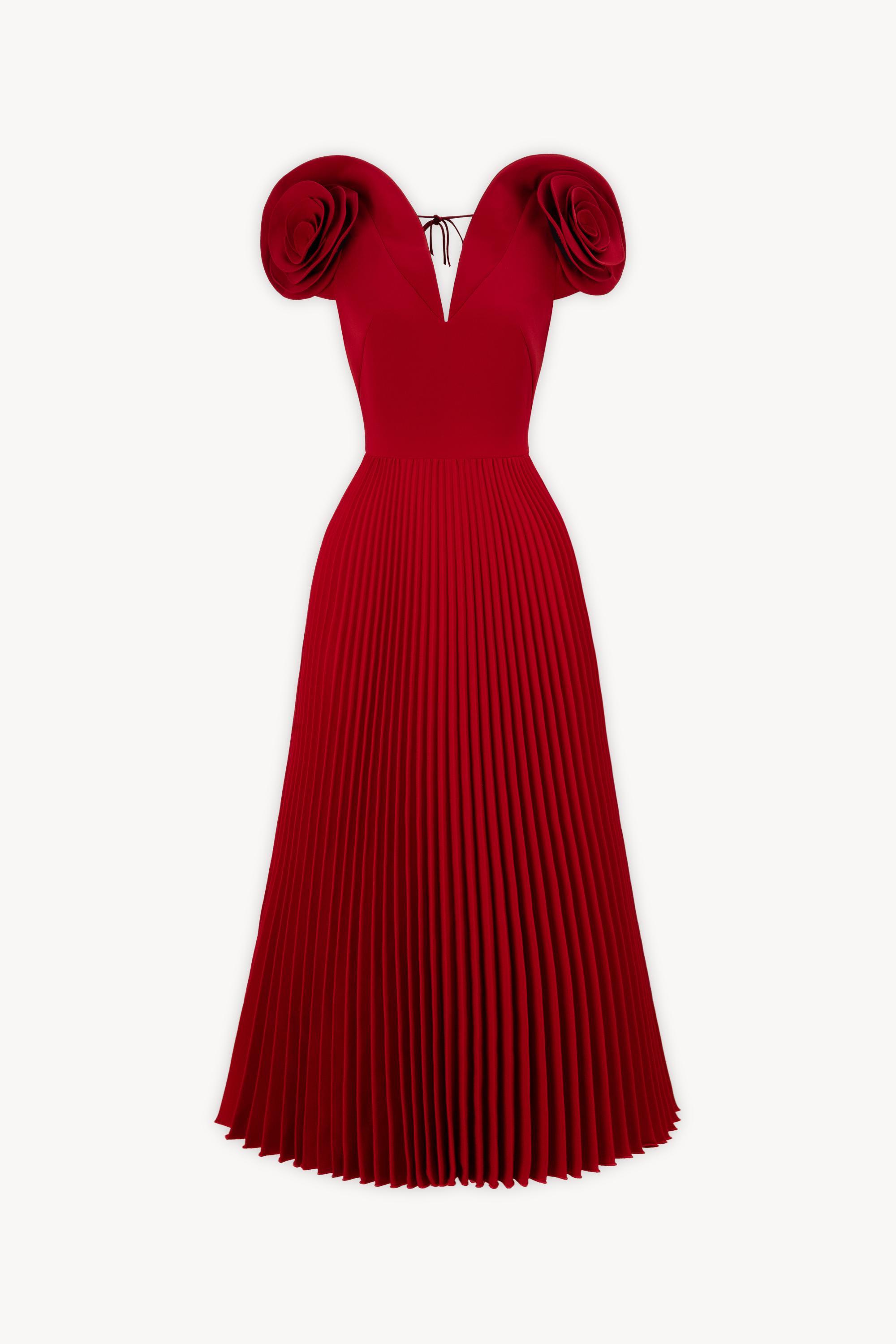 RHAPSODY FLORAL EMBELLISHED PLEATED MIDI DRESS