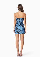 Kayla Jacquard Strapless Mini Dress In Blue