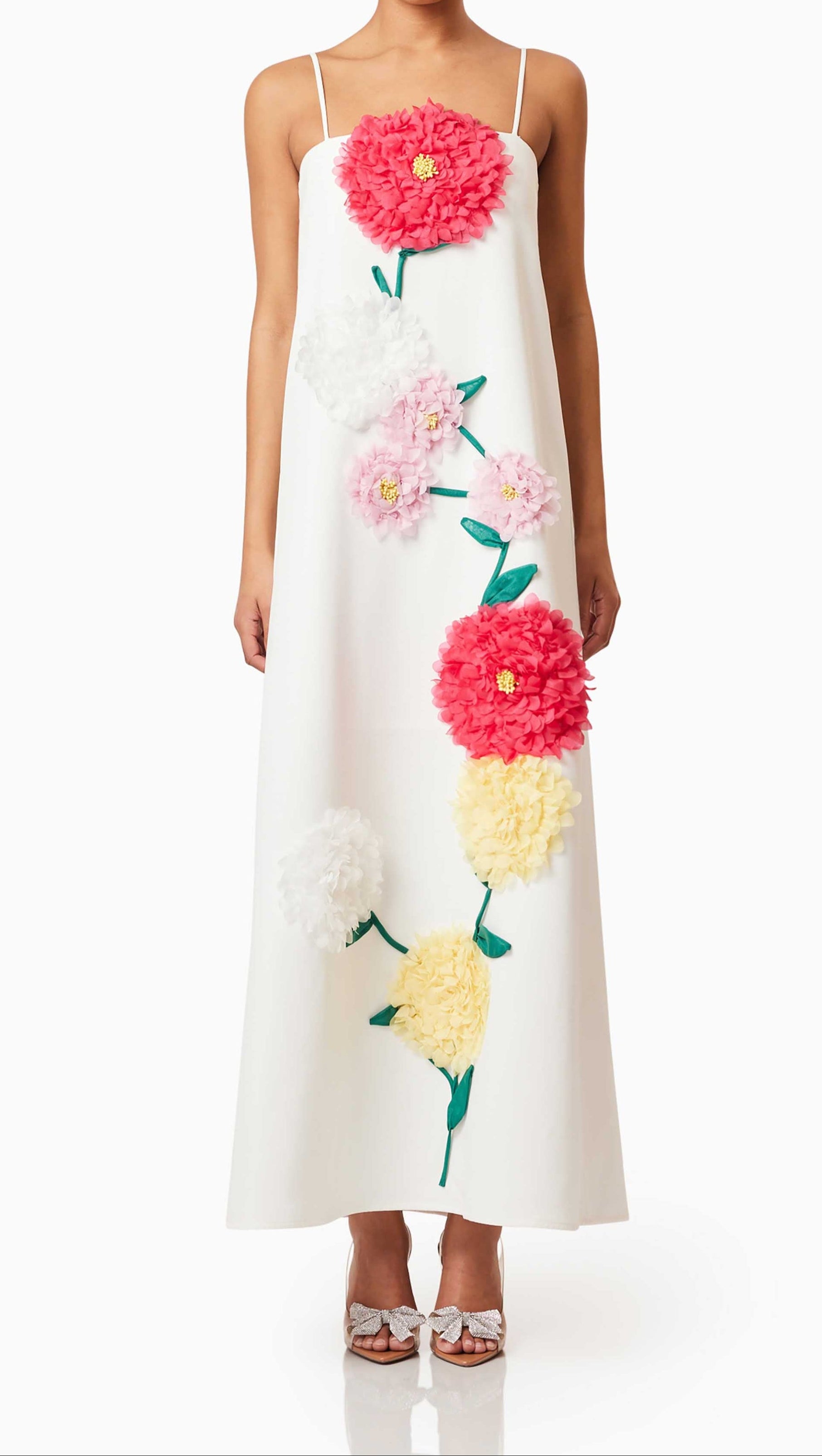 AIIZIE JUDY BUTTERCUP EMBROIDERED MAXI DRESS IN WHITE - product image