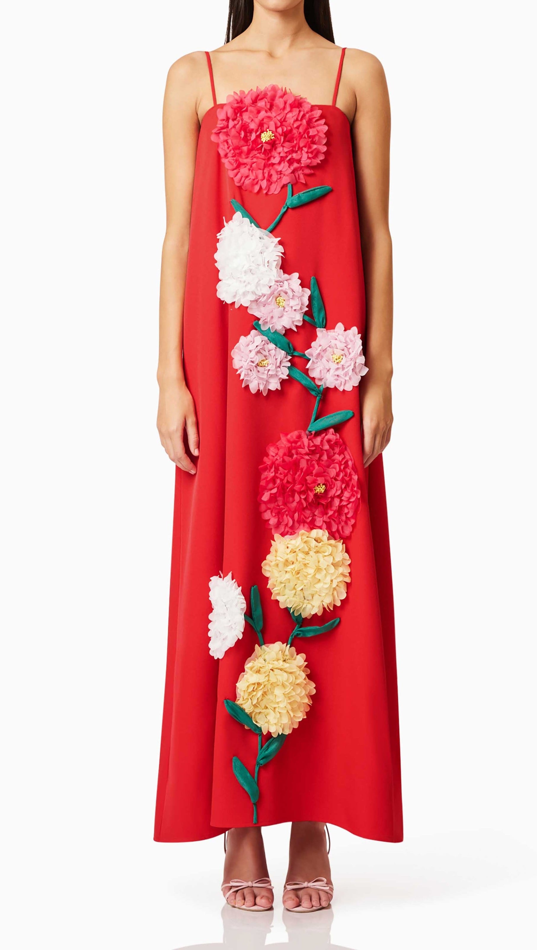 AIIZIE JUDY BUTTERCUP EMBROIDERED MAXI DRESS IN RED - product image