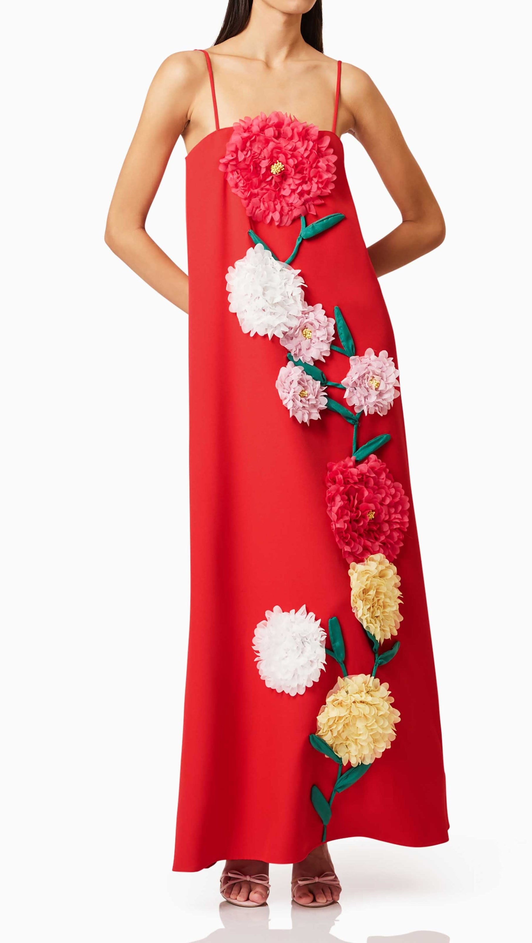 AIIZIE JUDY BUTTERCUP EMBROIDERED MAXI DRESS IN RED - product image