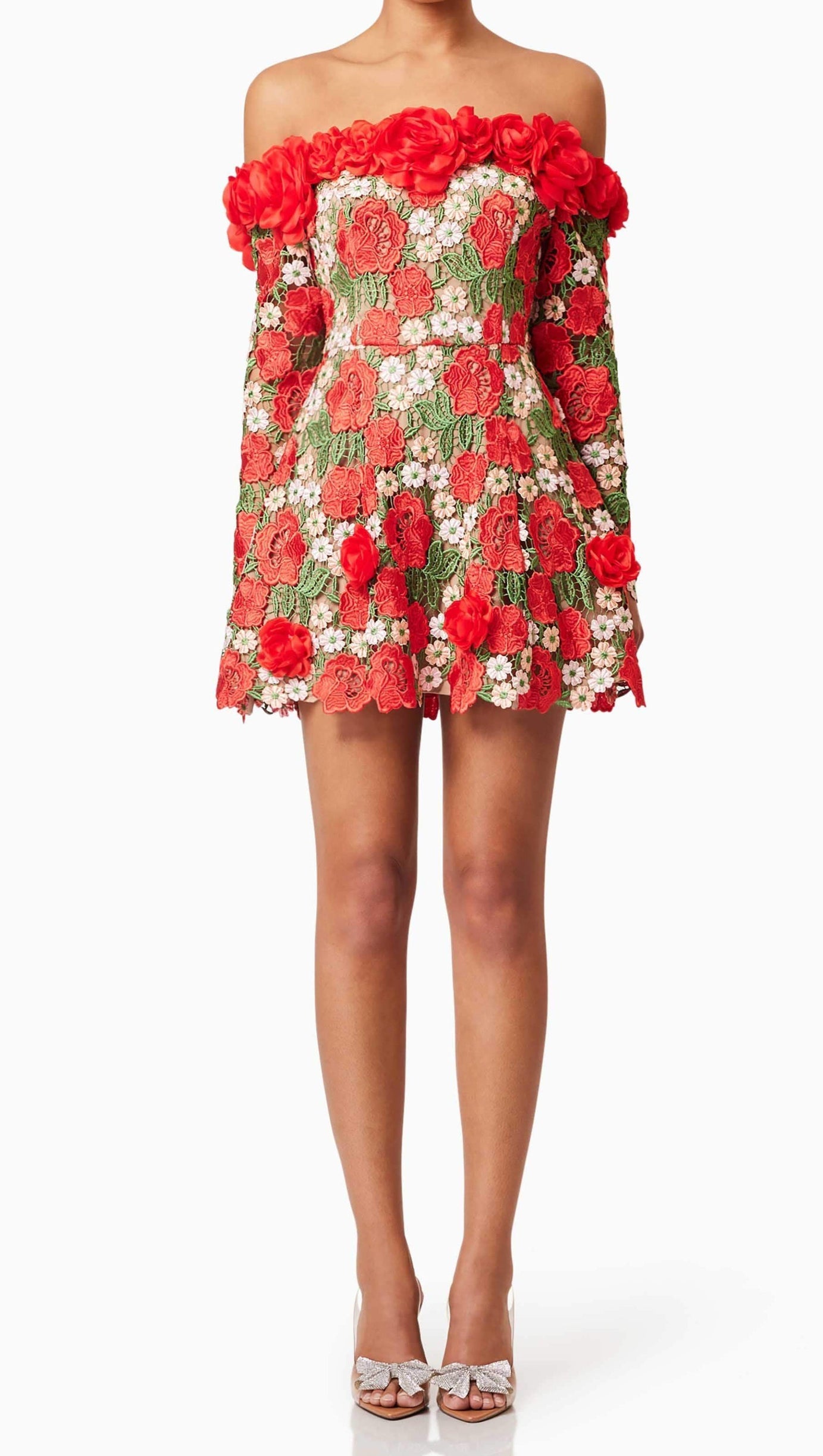 GENEVIEVE ROSE FLOWER STRAPLESS MINI DRESS IN RED