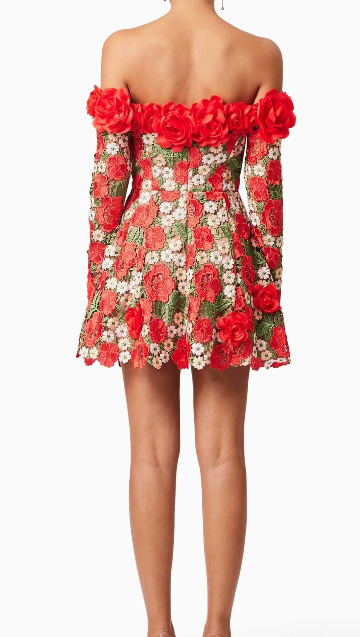 AIIZIE GENEVIEVE ROSE FLOWER STRAPLESS MINI DRESS IN RED - product image
