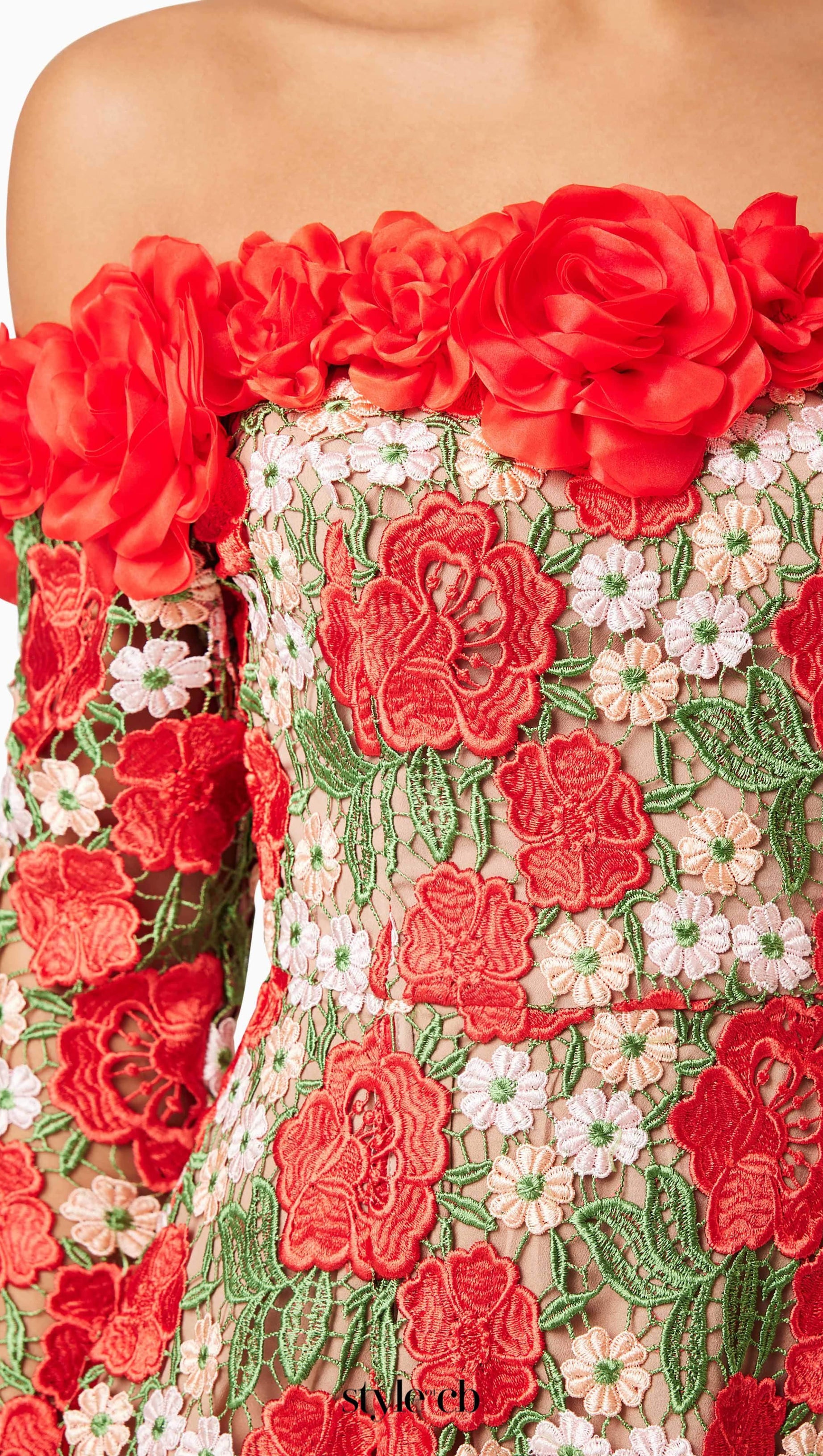 GENEVIEVE ROSE FLOWER STRAPLESS MINI DRESS IN RED