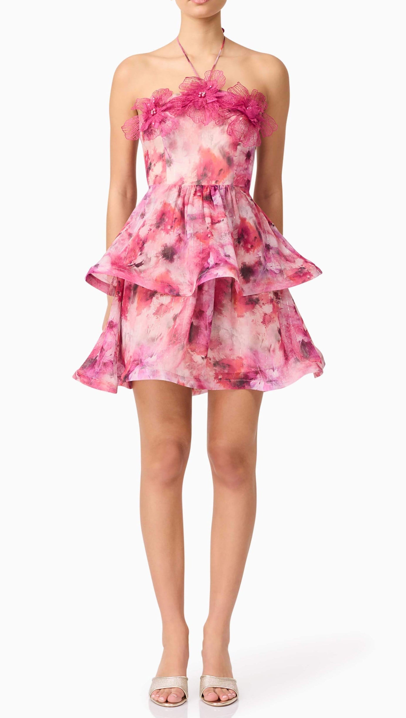 EVALINA FLORAL MINI DRESS IN PINK
