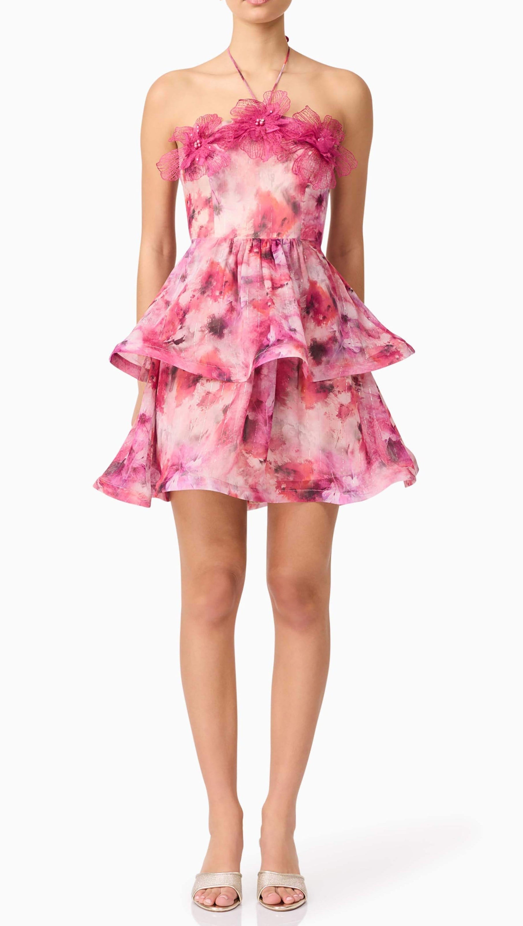 AIIZIE EVALINA FLORAL MINI DRESS IN PINK - product image