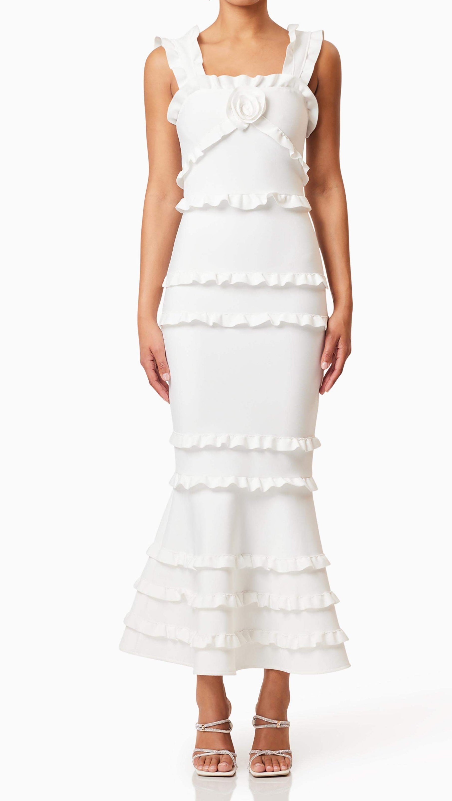 AIIZIE JOSEPHINE FRILL MAXI DRESS IN WHITE - product image