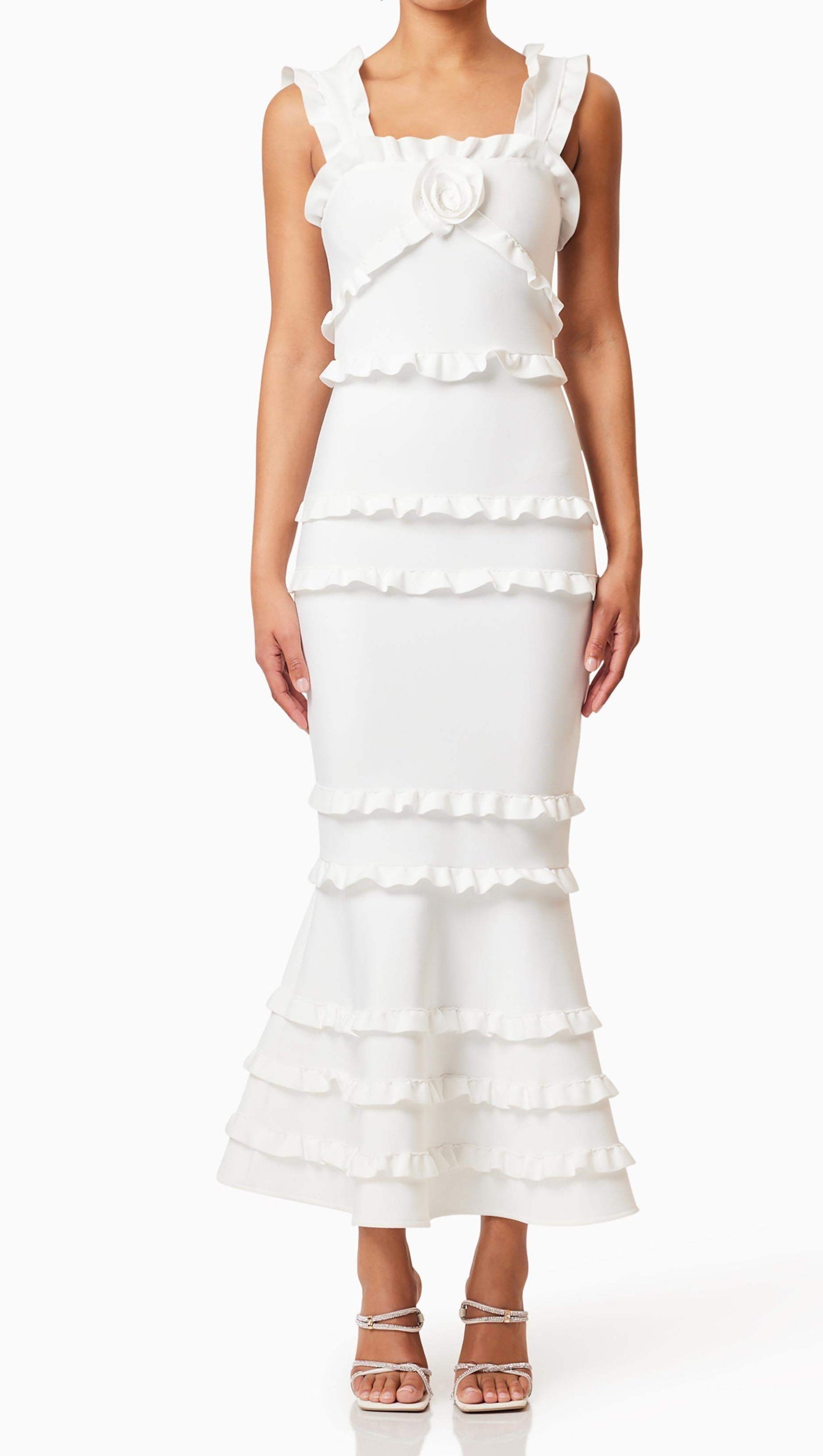 Josephine Rüschen-Maxikleid in Weiß