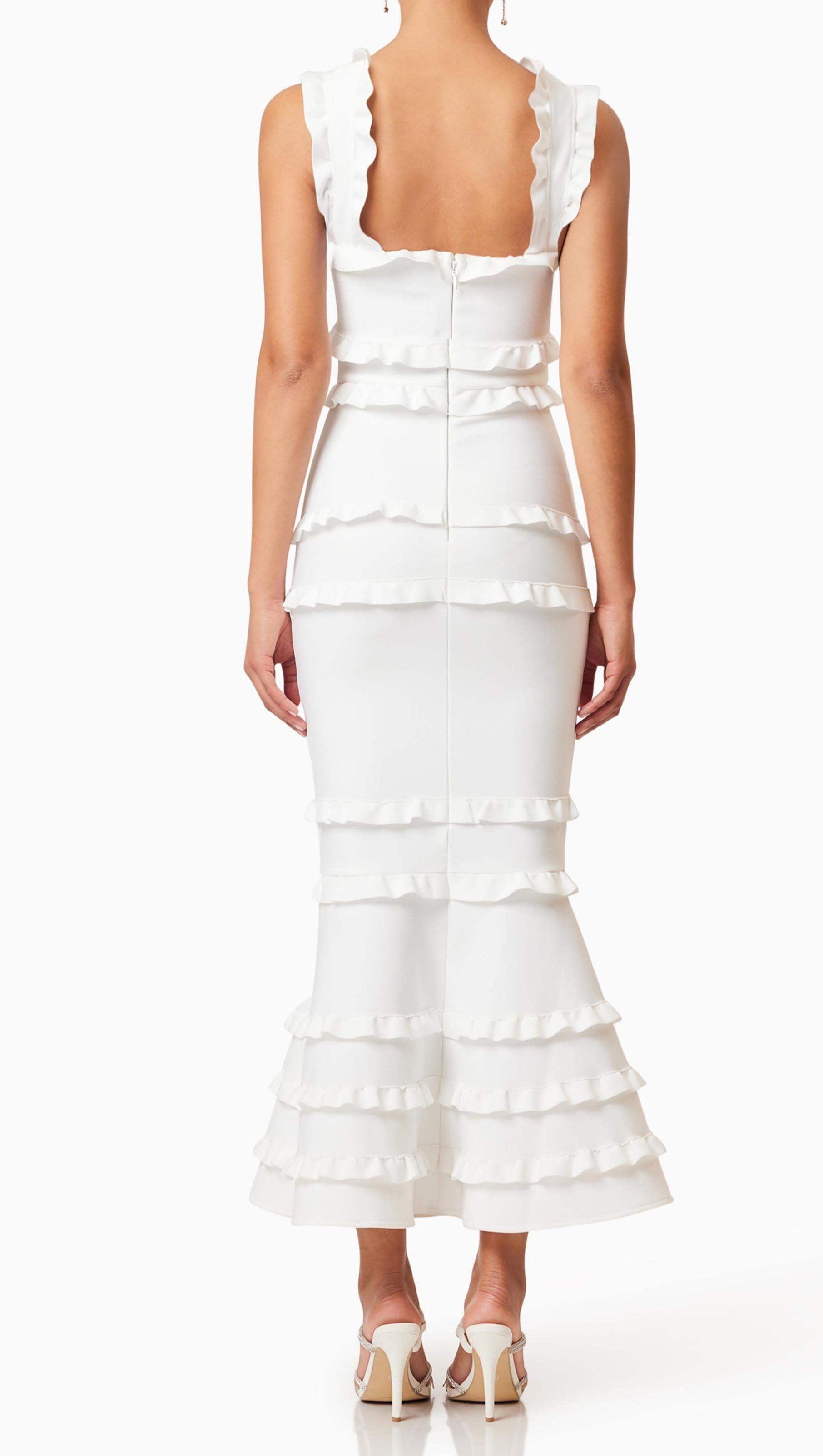 AIIZIE JOSEPHINE FRILL MAXI DRESS IN WHITE - product image