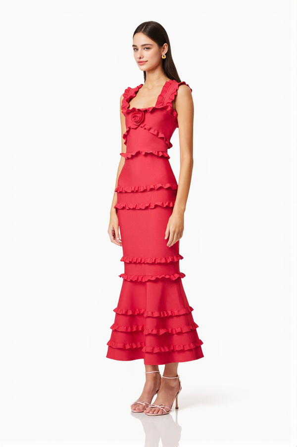 josephine Frill Maxi Dress in Red