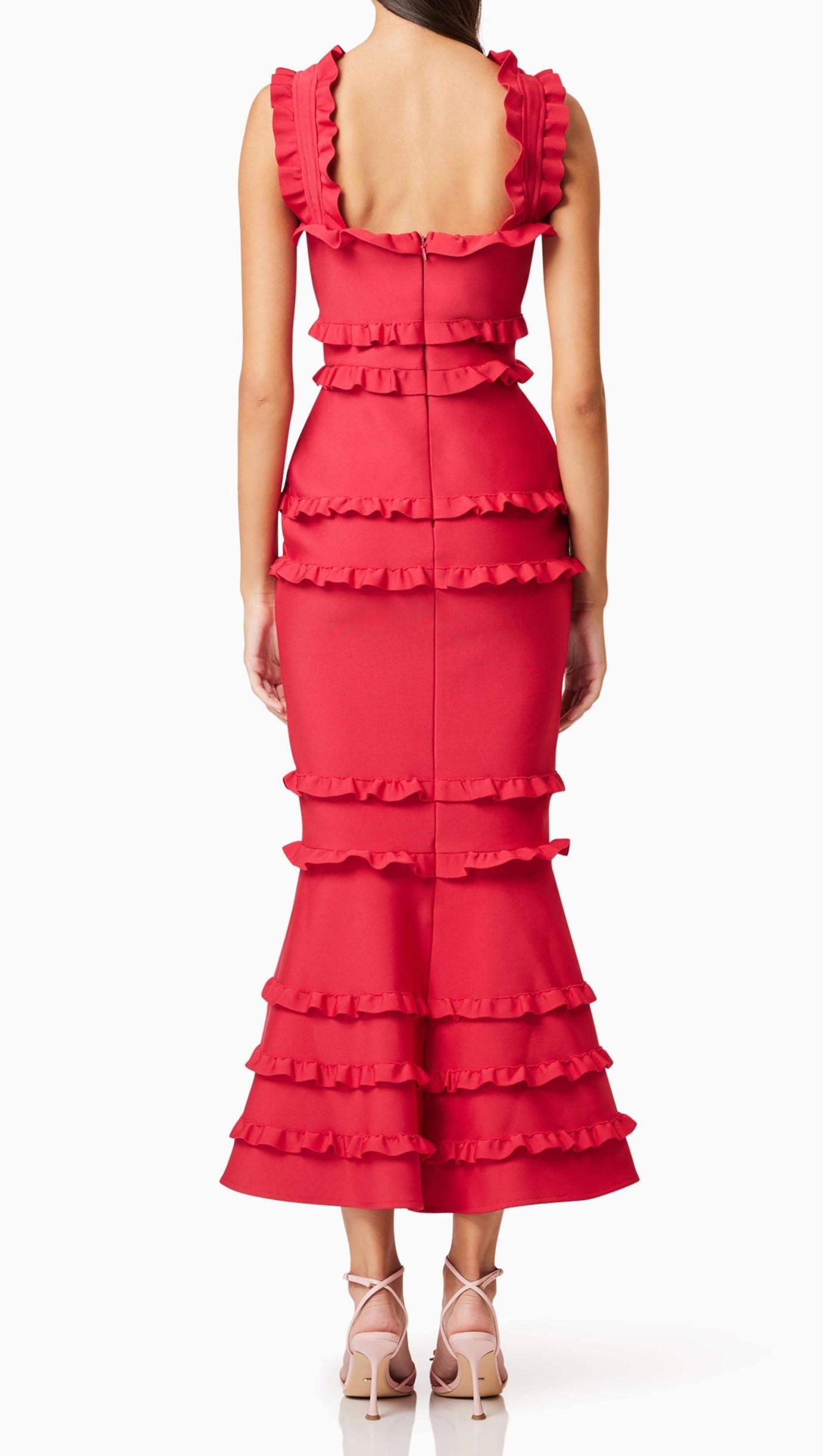 Josephine – Maxikleid mit Rüschen in Rot