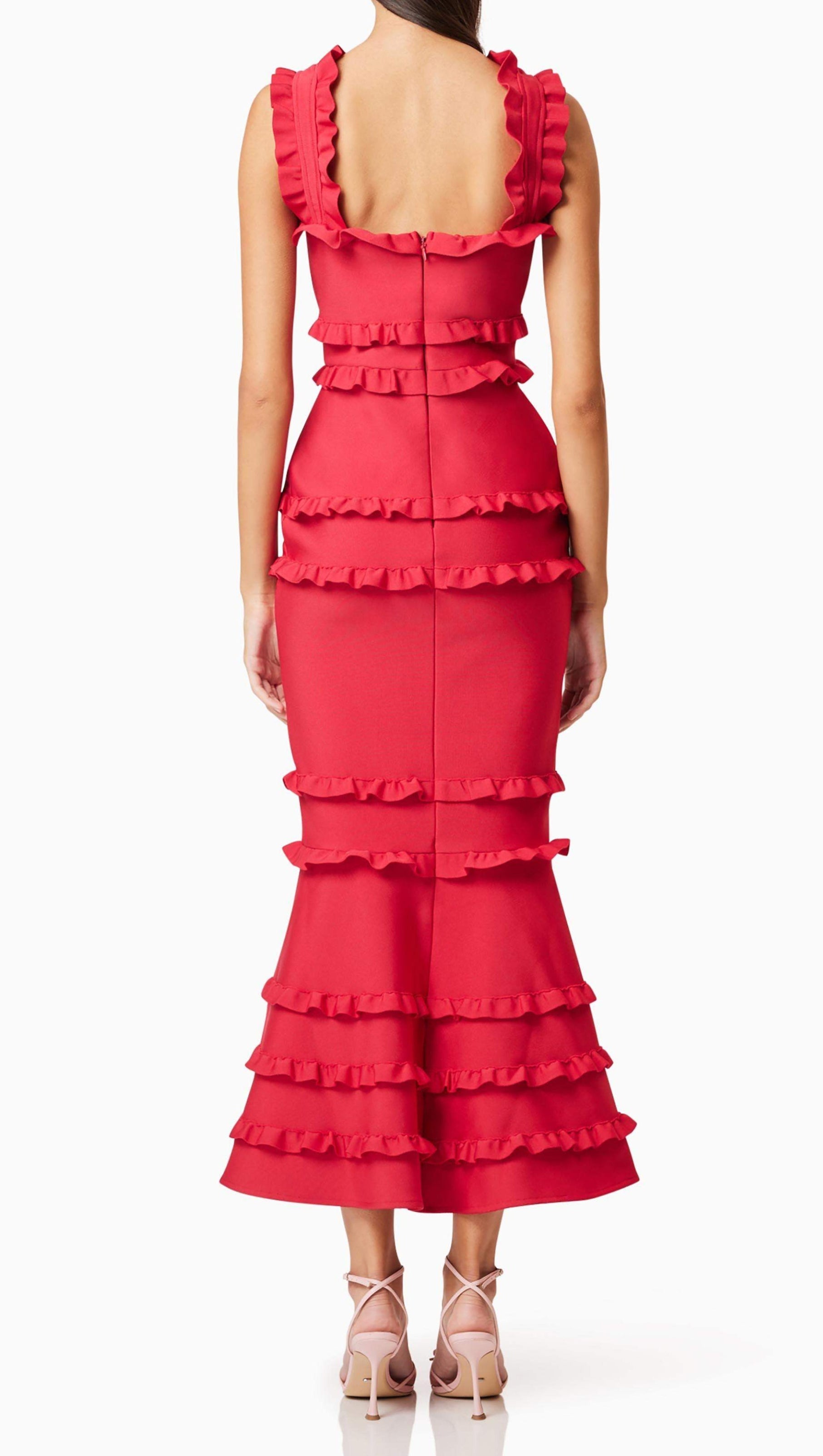 AIIZIE JOSEPHINE FRILL MAXI DRESS IN RED - product image