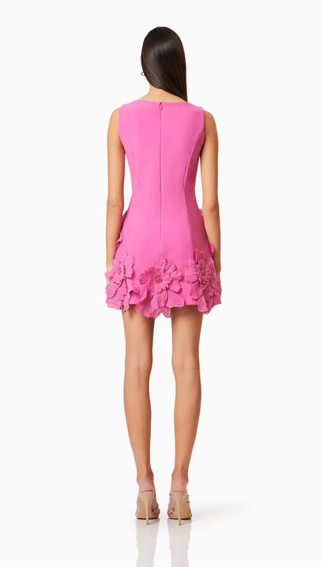 DAIVA FLOWER EMBELLISHED MINI DRESS IN PINK