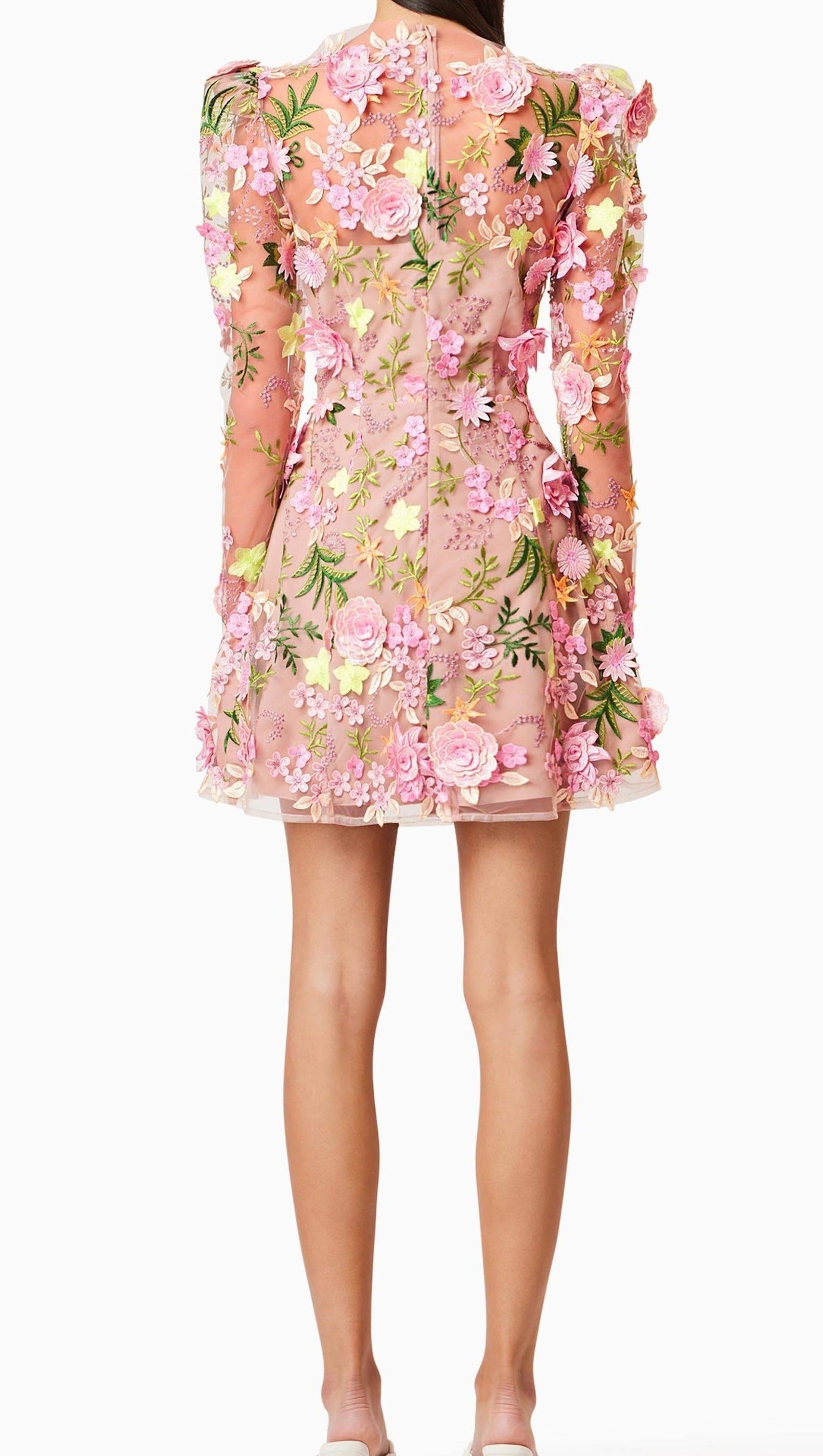CAITLIN A-LINE FLORAL LONG SLEEVE MINI DRESS IN PINK