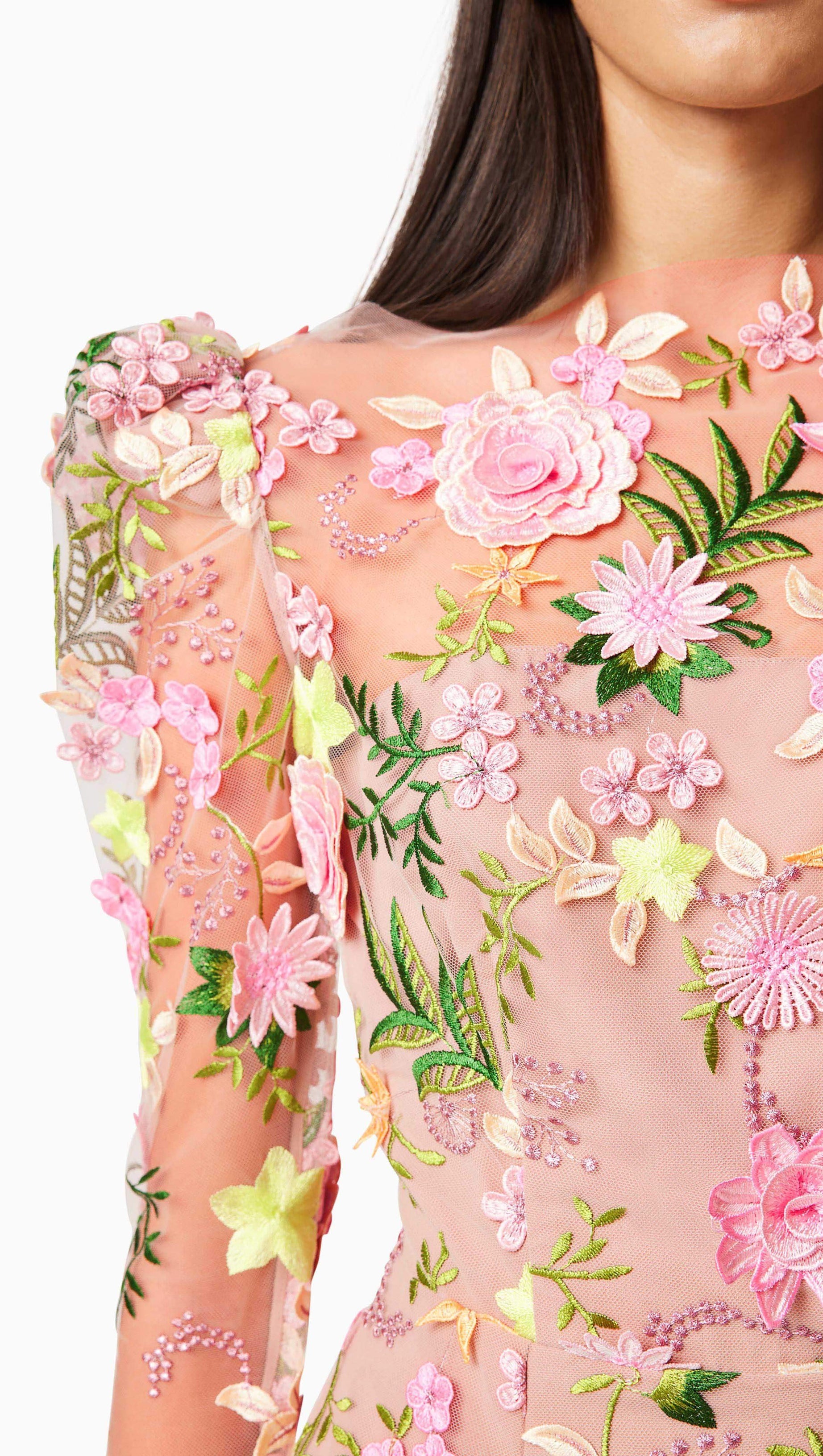 CAITLIN A-LINE FLORAL LONG SLEEVE MINI DRESS IN PINK