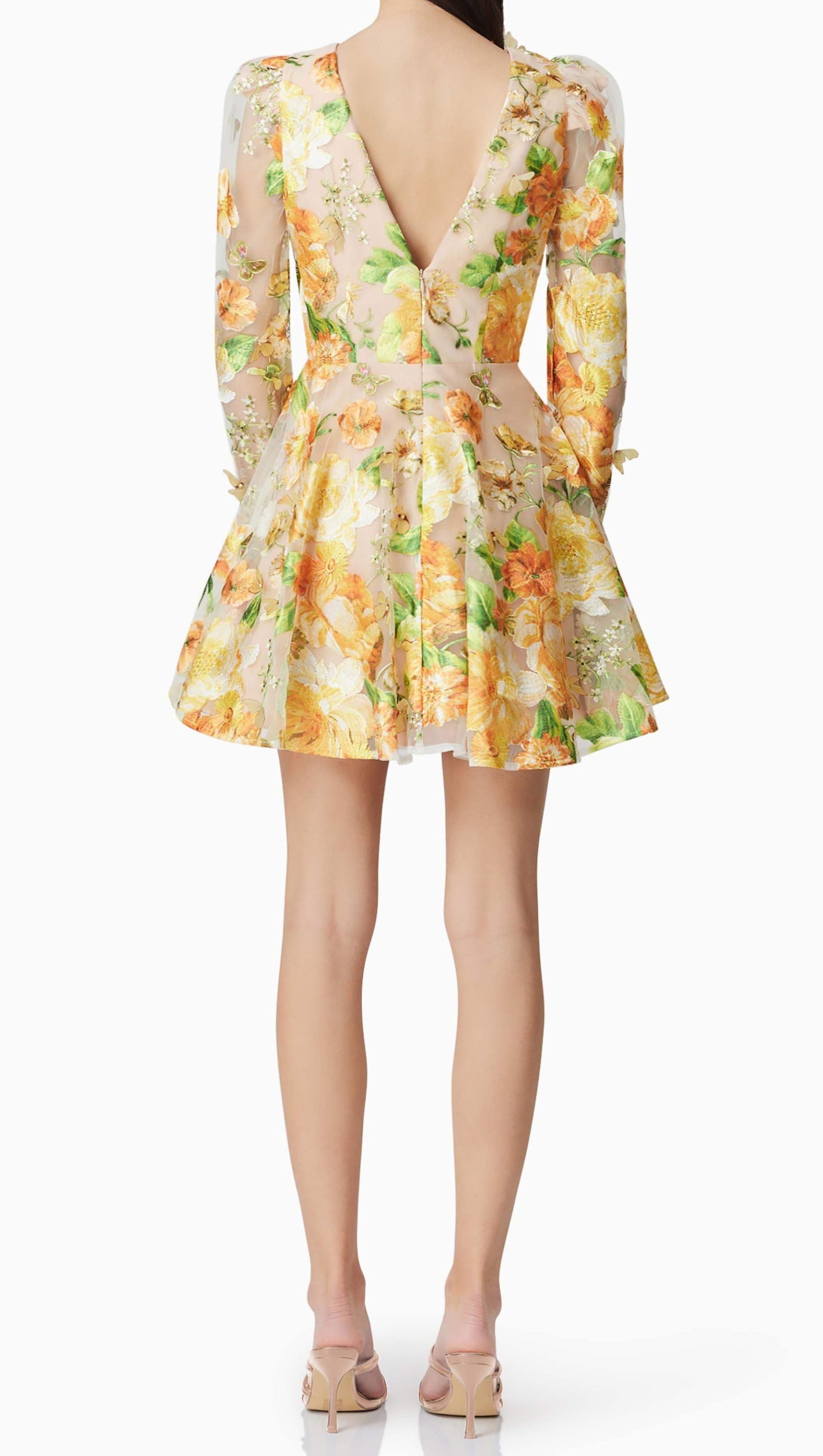 AELLA A-LINE FLORAL EMBROIDERY MINI DRESS IN YELLOW