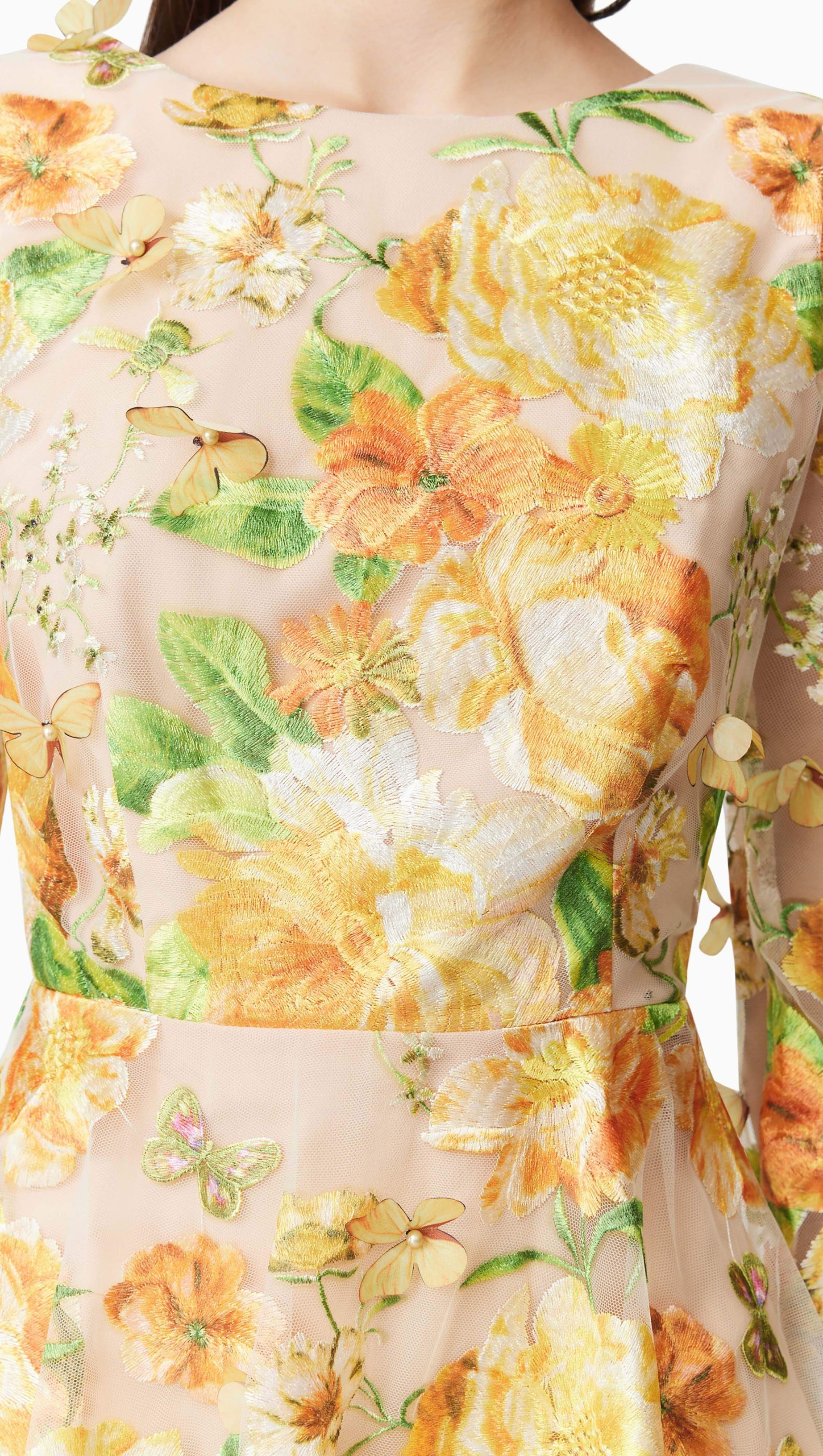 AELLA A-LINE FLORAL EMBROIDERY MINI DRESS IN YELLOW