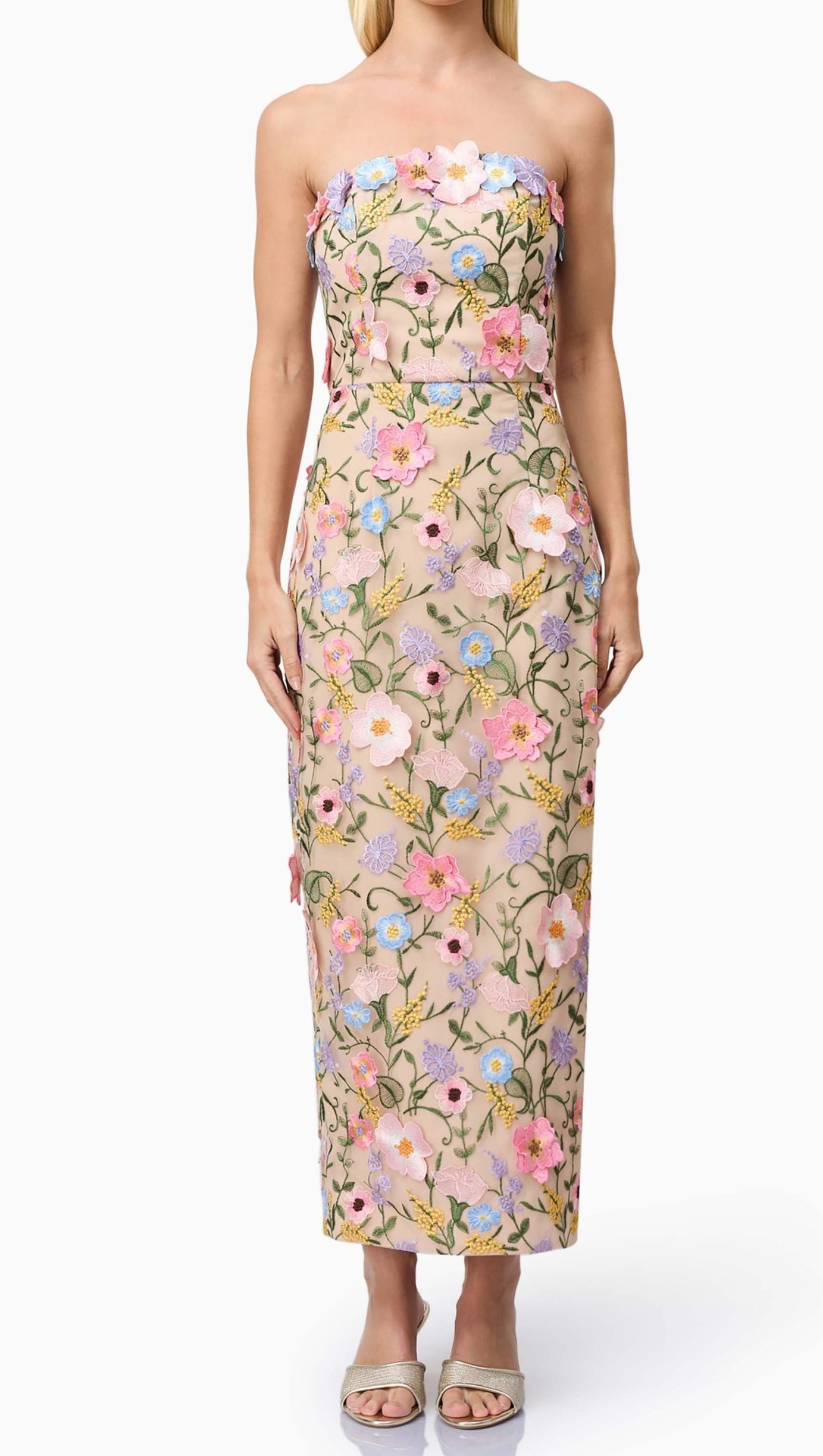 HELENA STRAPLESS MIDI DRESS IN FLORAL