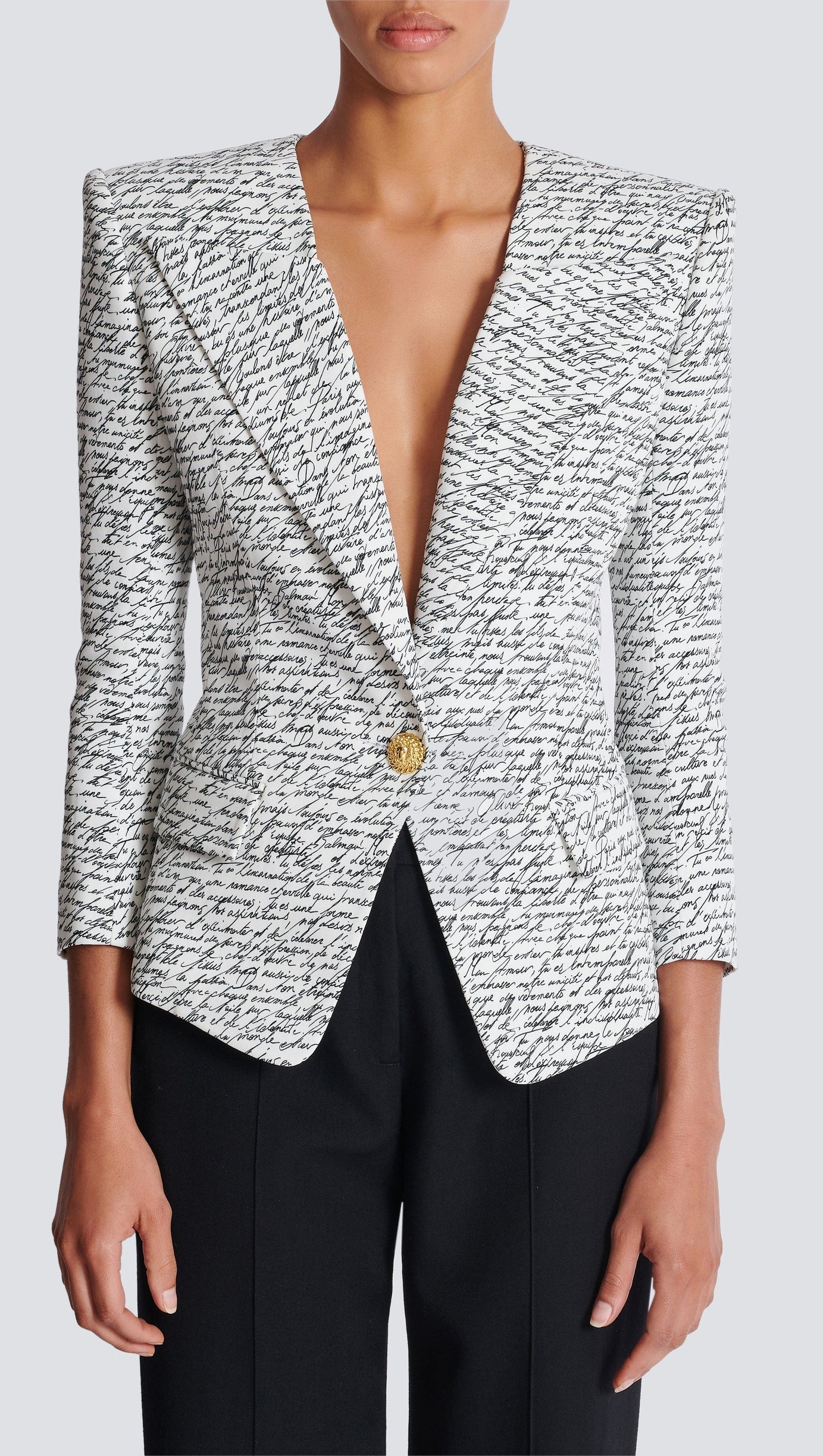 ALPHABET PATTERN WHITE JACKET WITH SINGLE BUTTON
