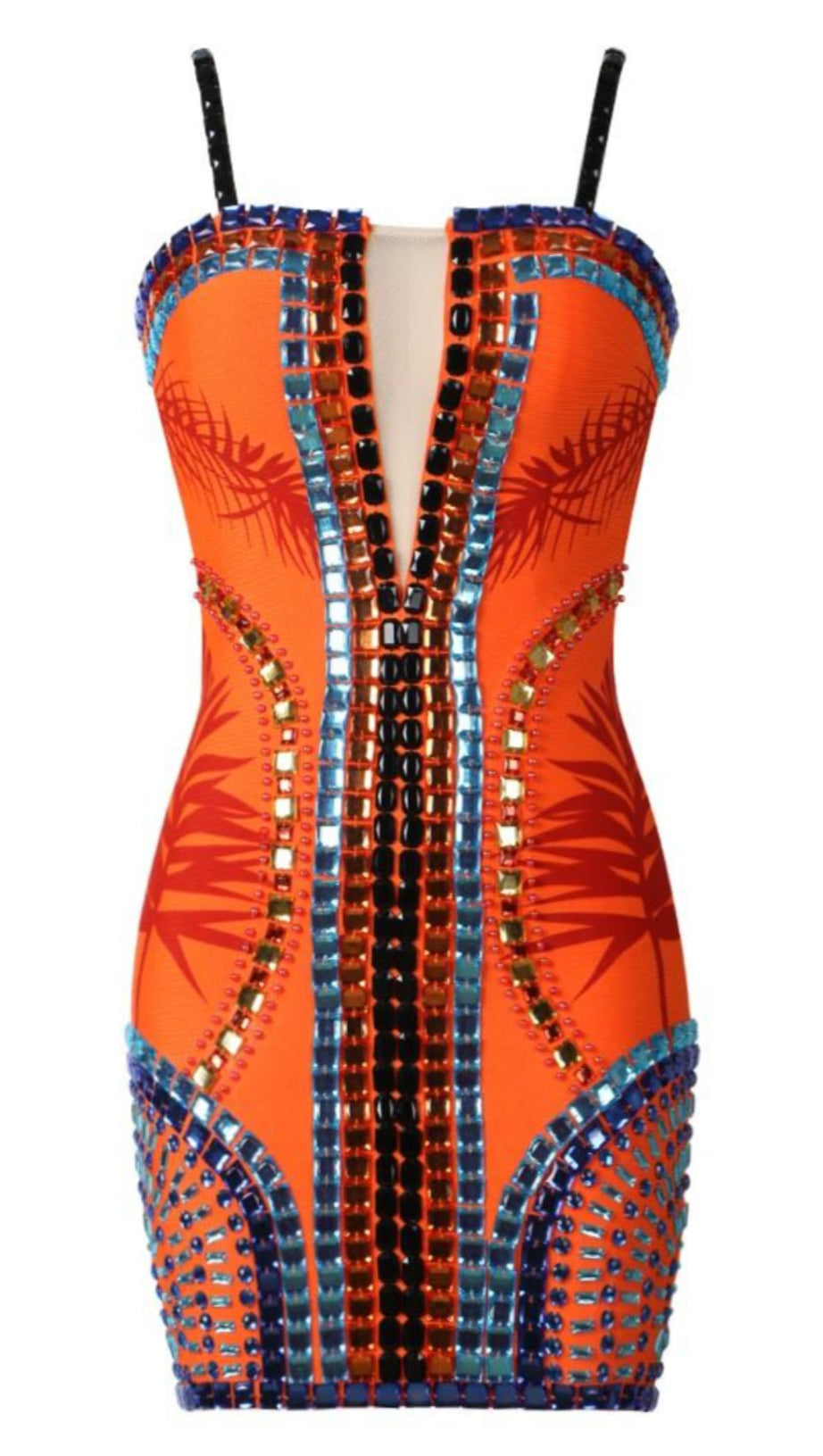 EMBELLISHMENT BANDAGE DRESS IN ORANGE