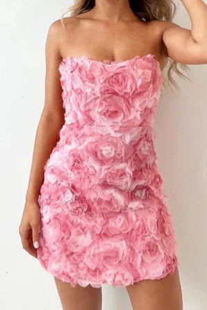 BEVERLY FLORAL EMBELLISHED MINI DRESS IN PINK