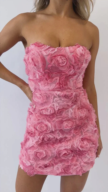 BEVERLY FLORAL EMBELLISHED MINI DRESS IN PINK