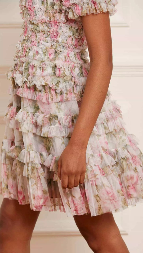 AIIZIE FLORAL OFF-SHOULDER MINI DRESS IN NYLON - product image
