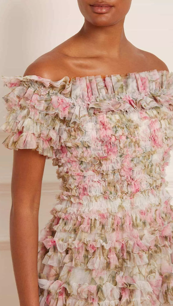 AIIZIE FLORAL OFF-SHOULDER MINI DRESS IN NYLON - product image
