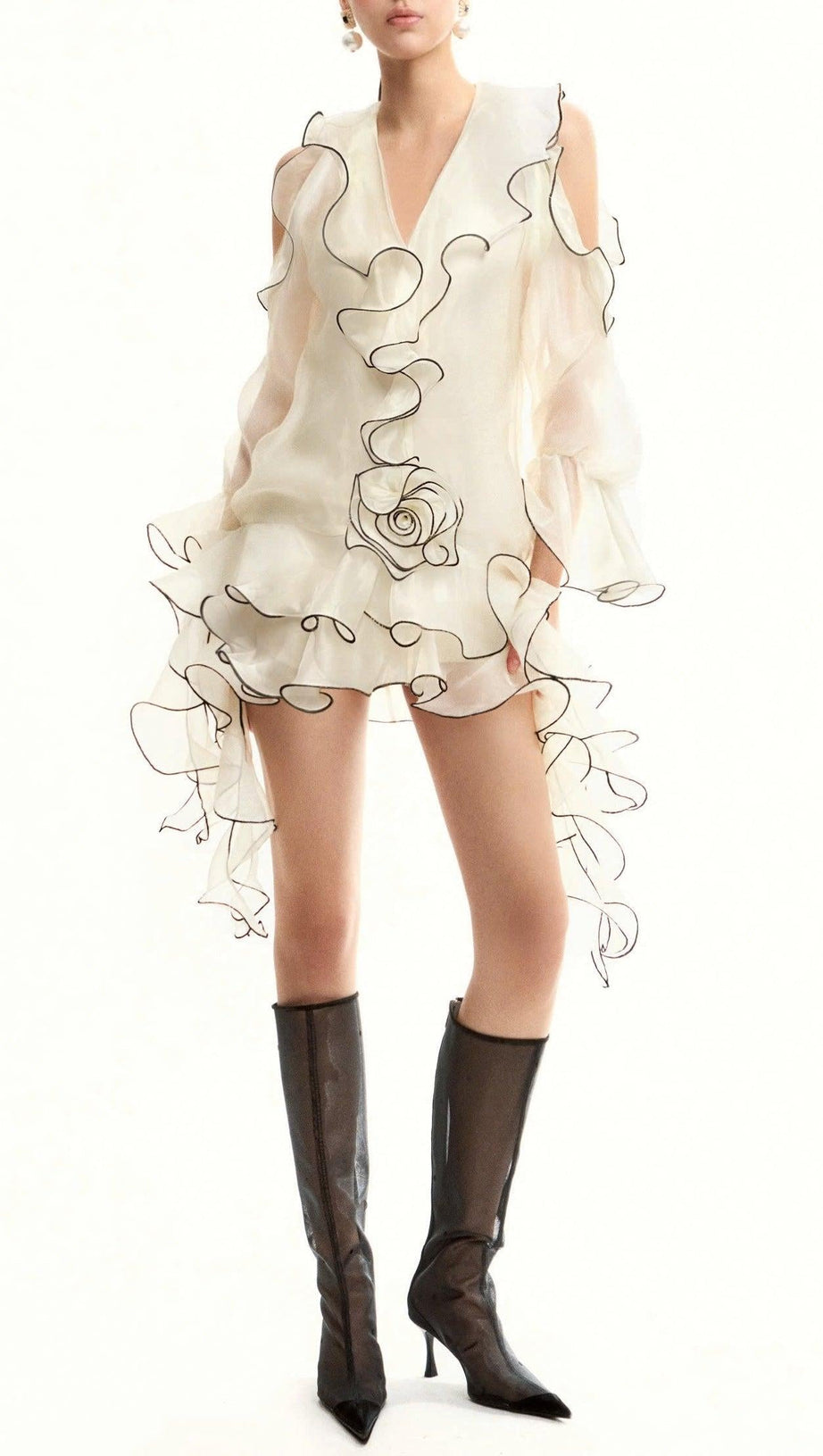 EAVAN RUFFLE FLORAL MINI DRESS