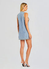 Stevie crystal Embellished Denim mini Dress in pale blue