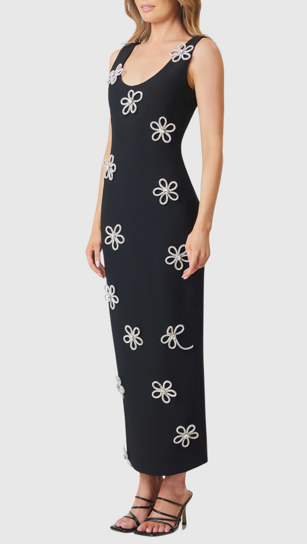 AIIZIE EDMARK FLOWER CRYSTAL EMBELLISHED MIDI BANDAGE DRESS - product image