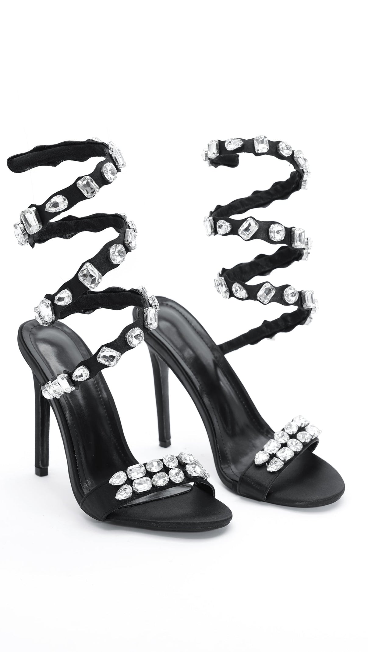 AIIZIE LAURA DIAMOND ANKLE STRAP STILETTO SANDALS - BLACK - product image