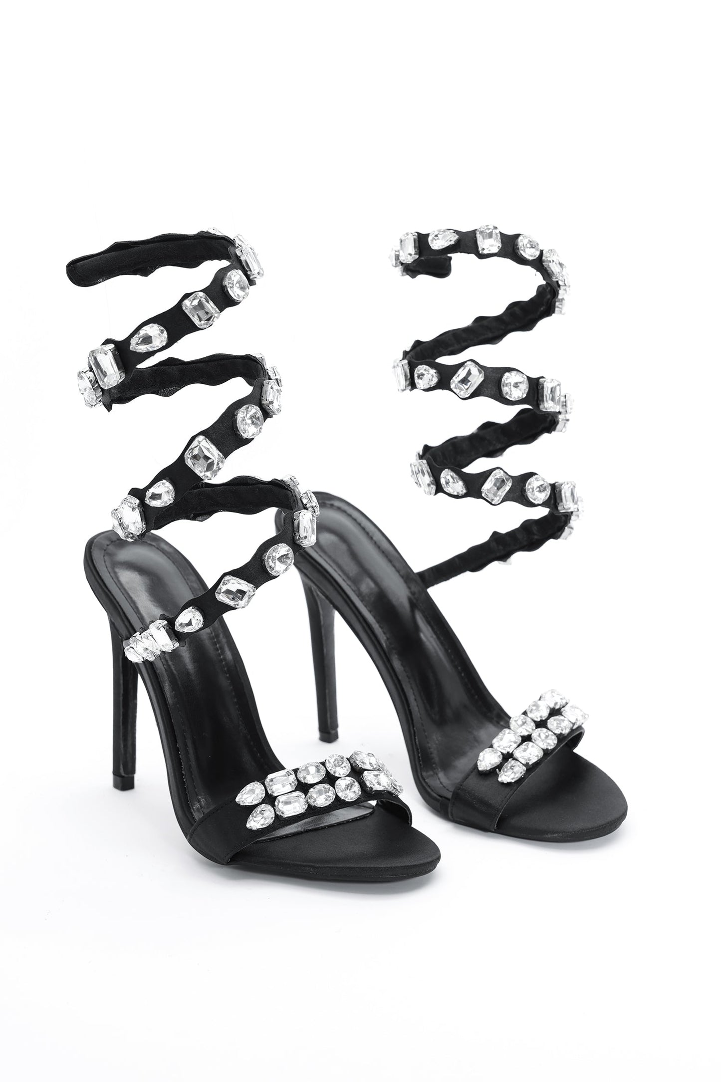 AIIZIE LAURA DIAMOND ANKLE STRAP STILETTO SANDALS - BLACK - product image