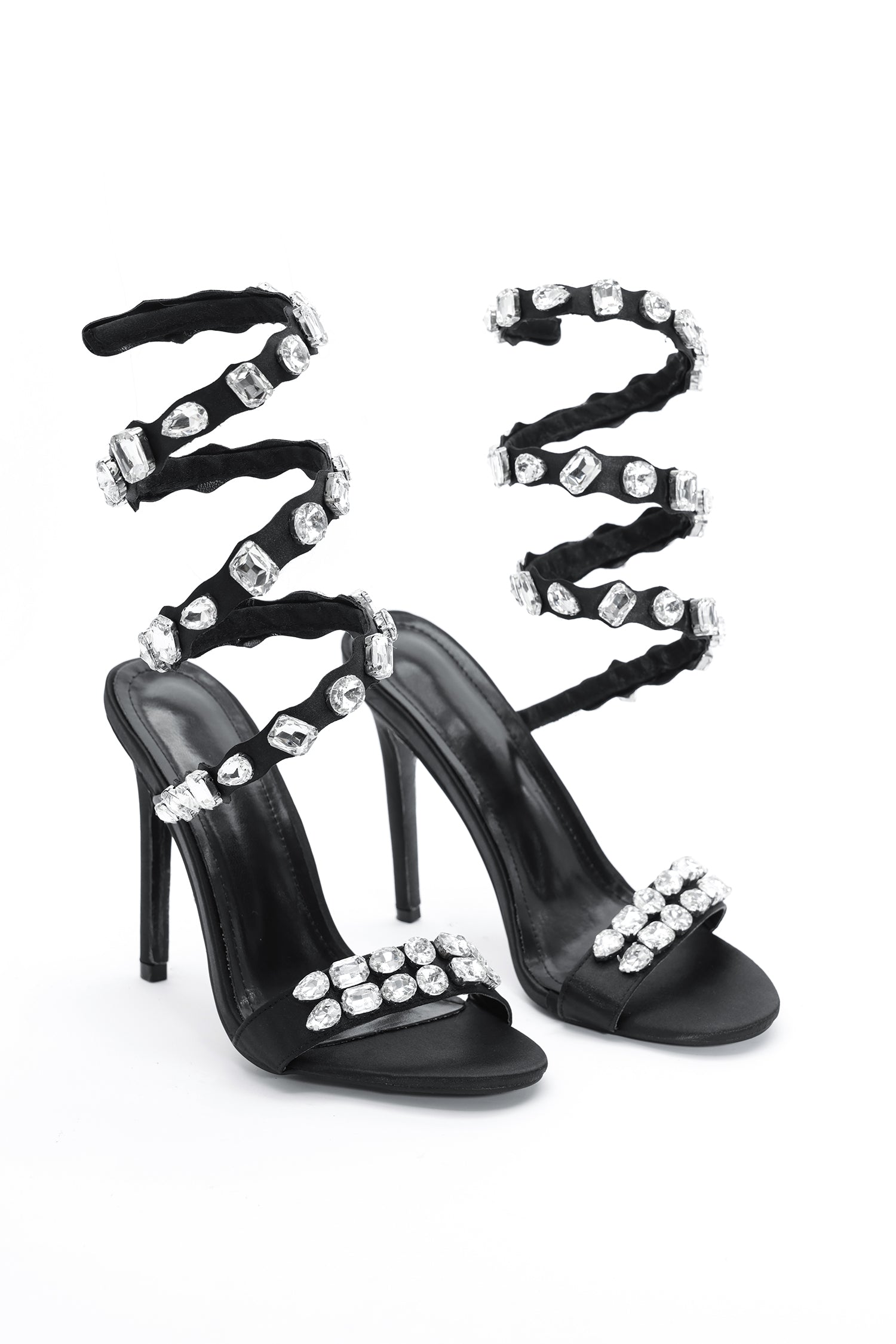 AIIZIE LAURA DIAMOND ANKLE STRAP STILETTO SANDALS - BLACK - product image