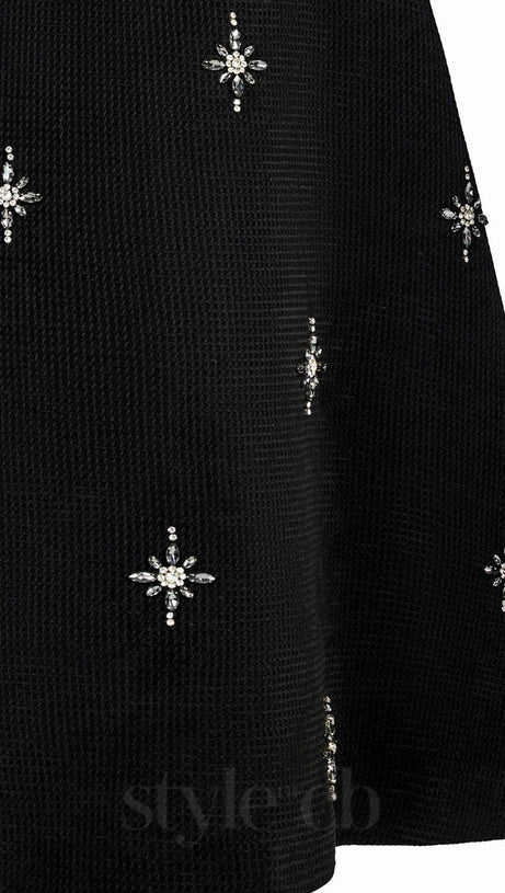 ELENOR A-LINE STONE TWEED MIDI DRESS