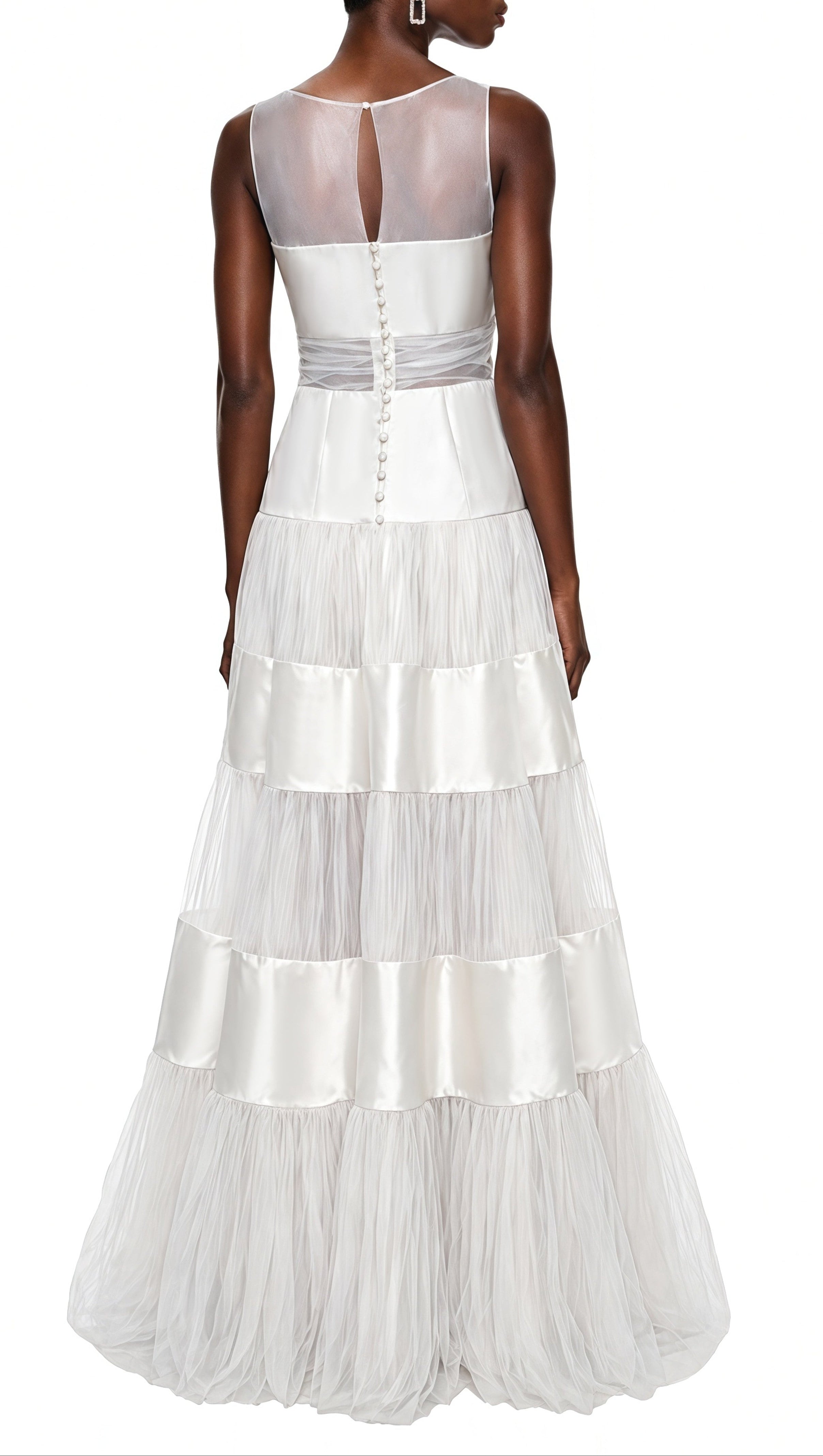 AIIZIE sabrina White Mesh Panel Maxi Dress with Satin Stripes - product image