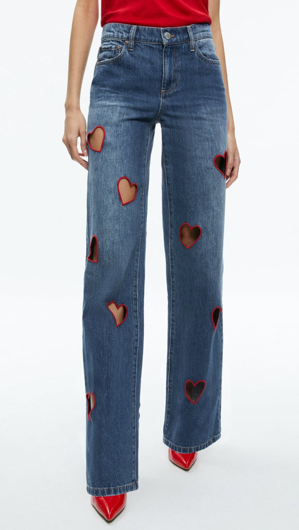 AIIZIE ELOWEN HEART EMBROIDERED CUTOUT JEANS - product image