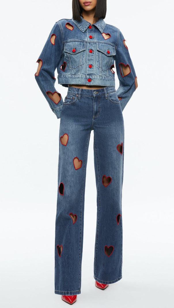 AIIZIE ELOWEN HEART EMBROIDERED CUTOUT JEANS - product image