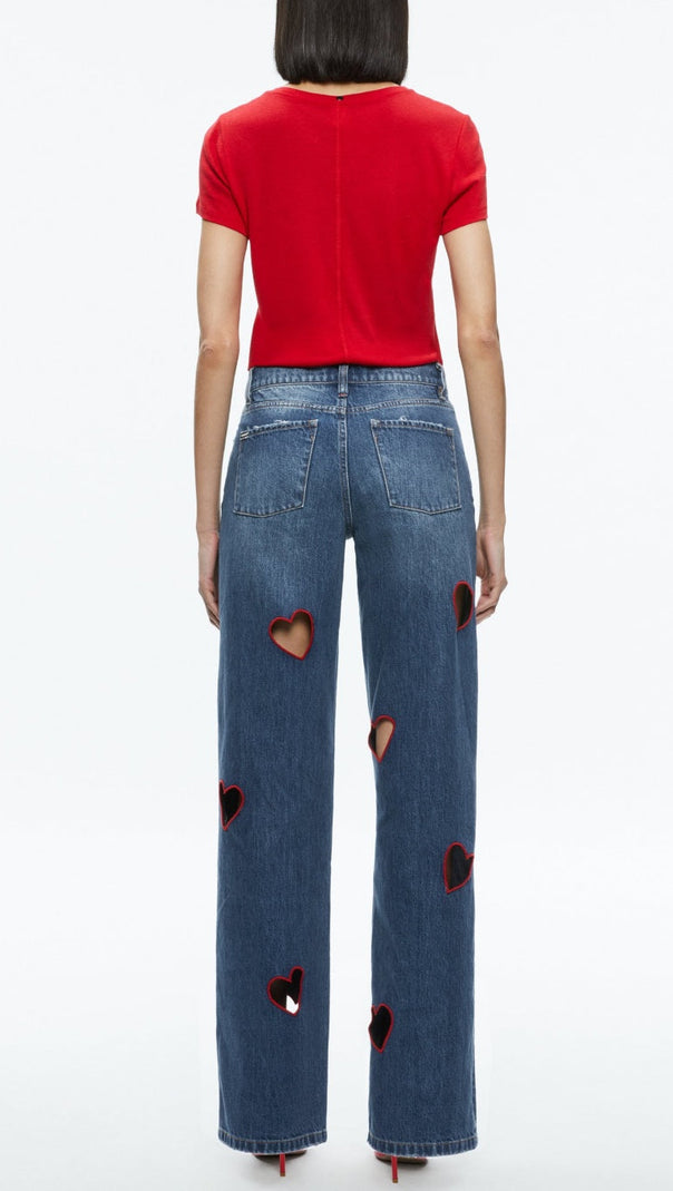 AIIZIE ELOWEN HEART EMBROIDERED CUTOUT JEANS - product image