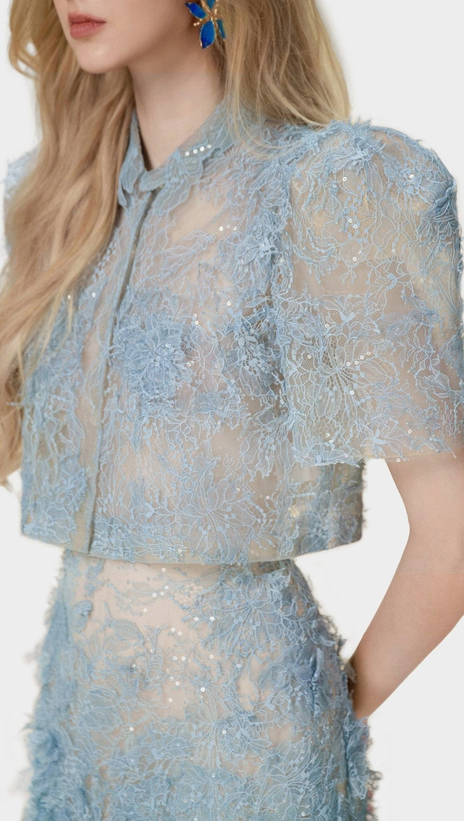 Elsea Lace Top & Mini Skirt Set - Blue