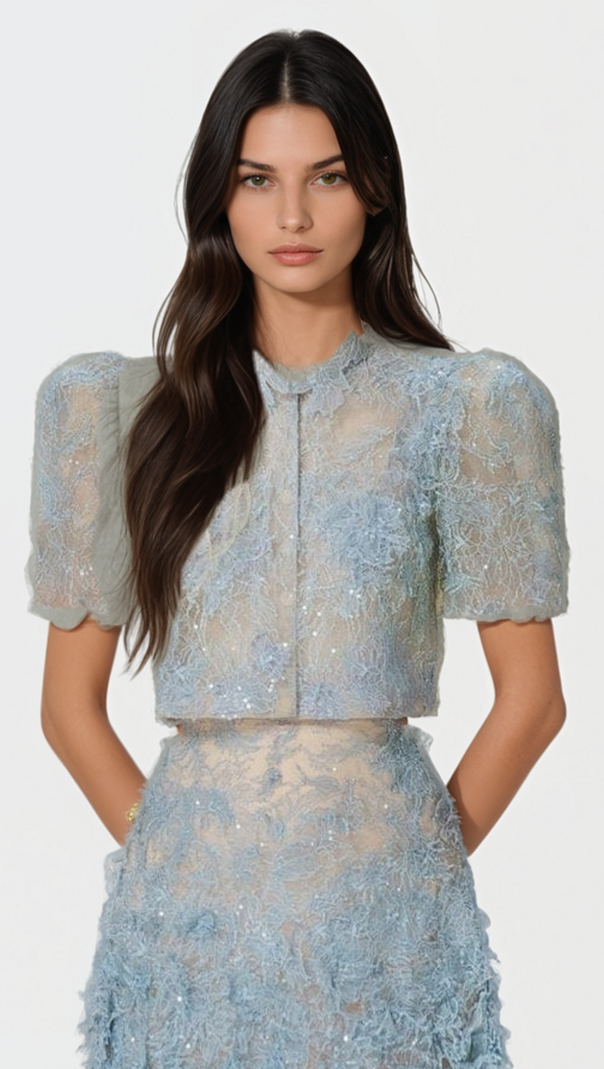AIIZIE Elsea Lace Top & Mini Skirt Set - Blue - product image