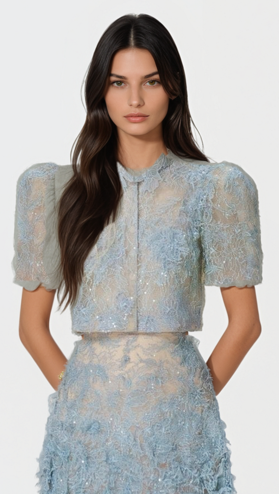 Elsea Lace Top & Mini Skirt Set - Blue