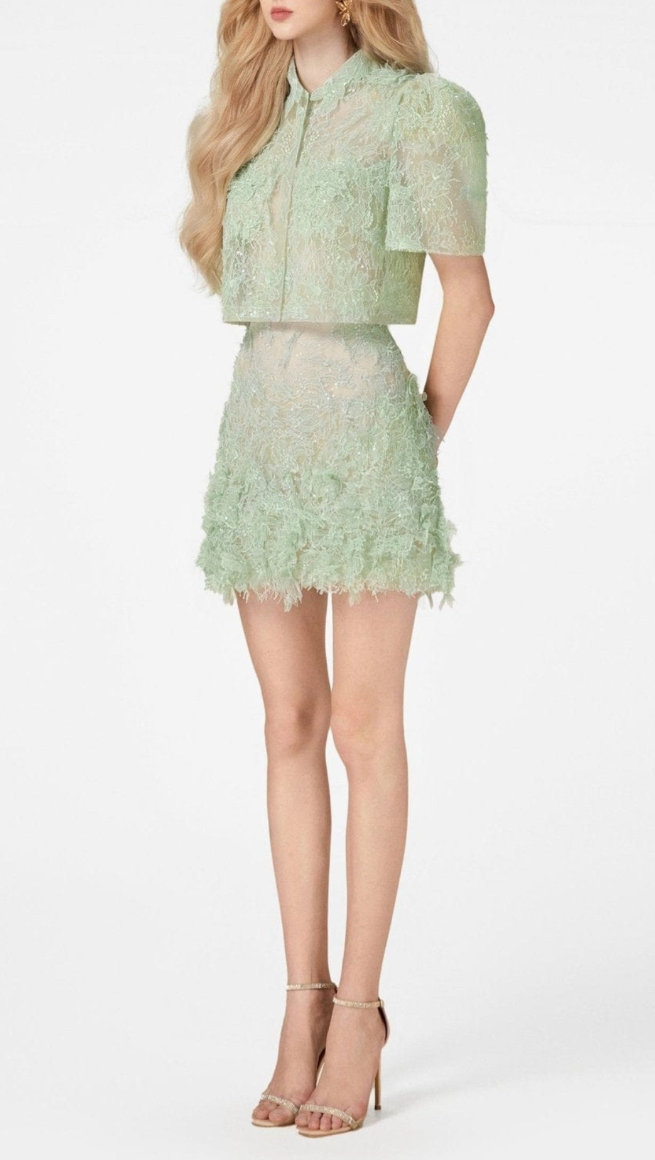 Elsea Lace Top & Mini Skirt Set - Green