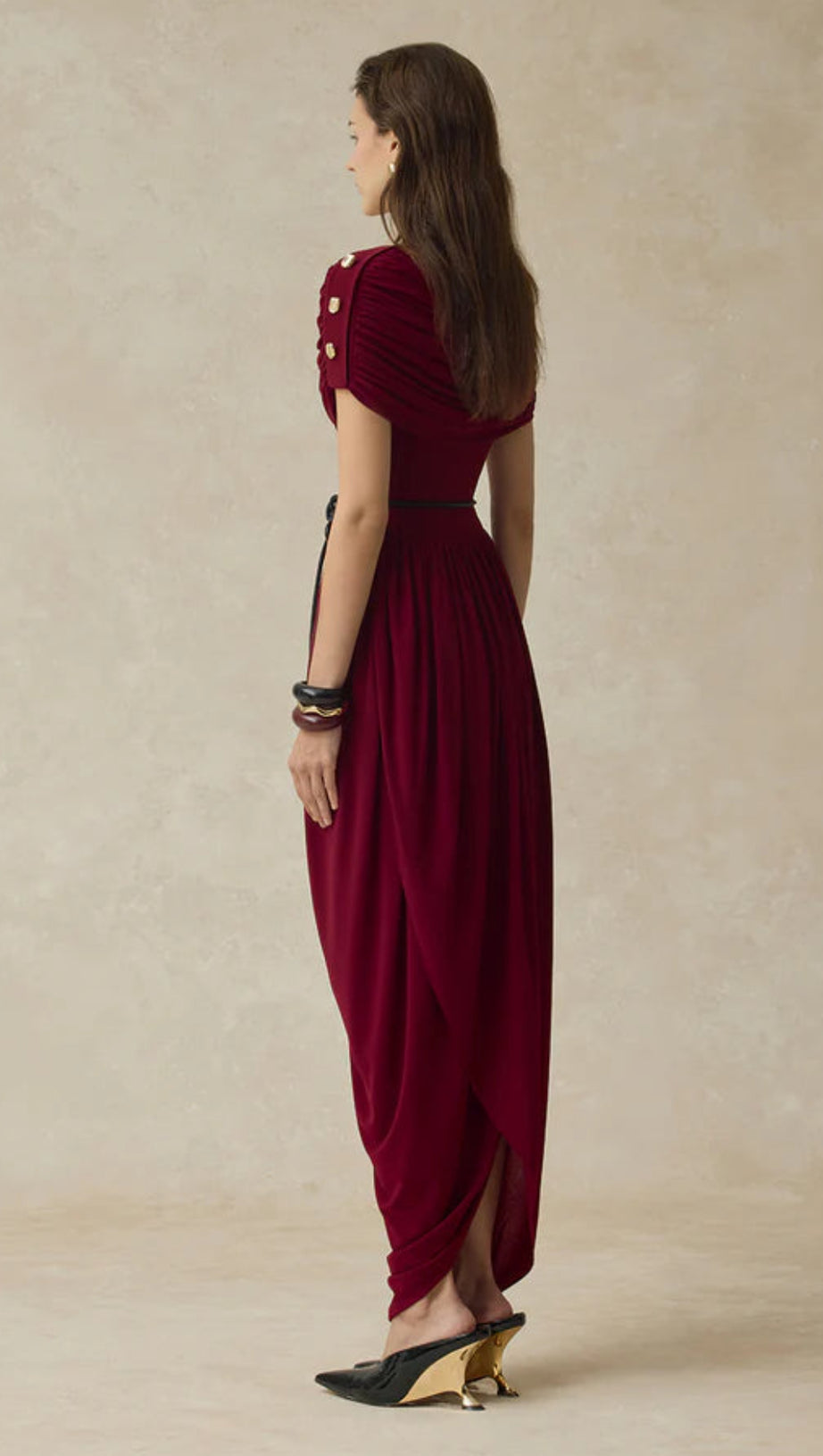 CECILIA COCOON GATHERING MAXI DRESS IN WINE